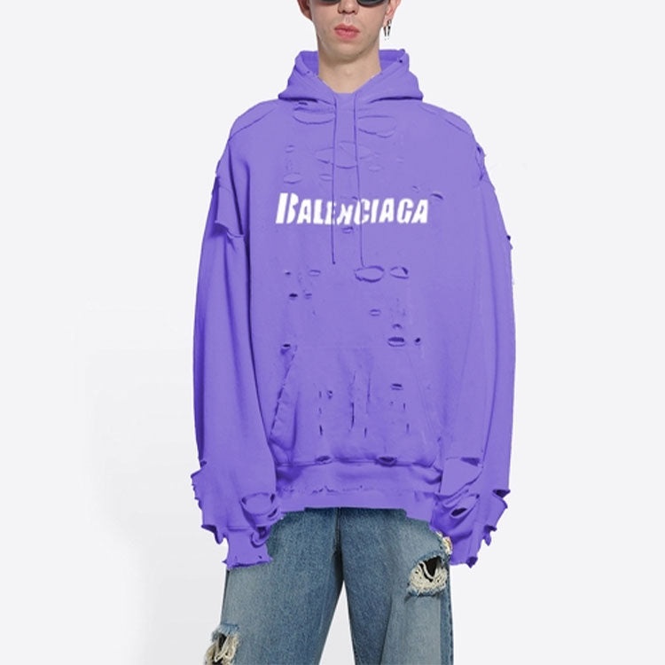 Balenciaga Caps Destroyed Hoodie 'Purple' 659403TKVB63078 - 4