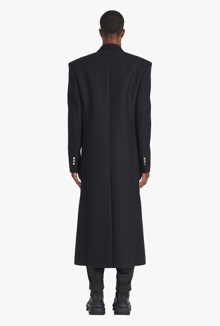 Long asymmetrical black wool coat - 3