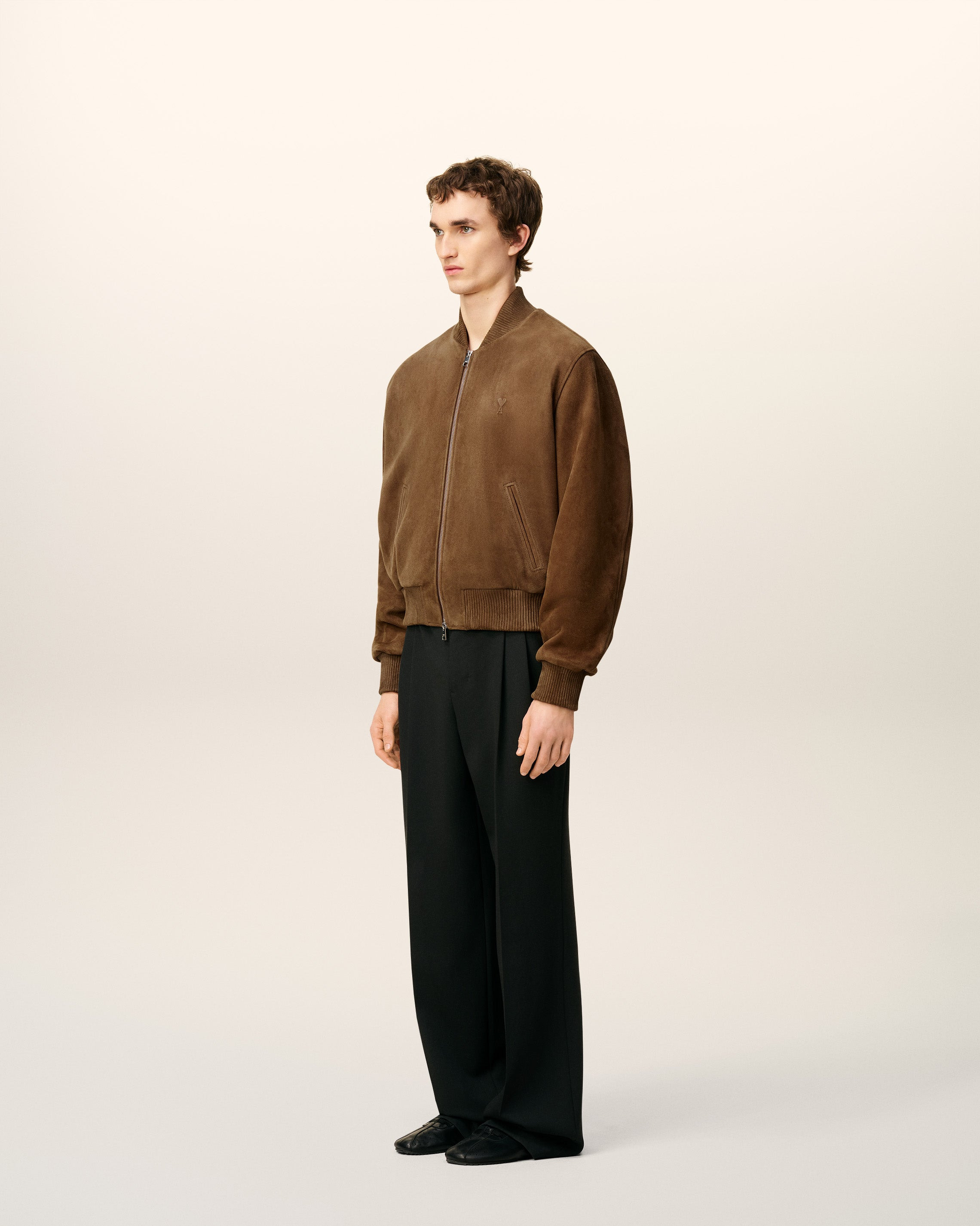 BROWN LEATHER ZIPPED JACKET - 6