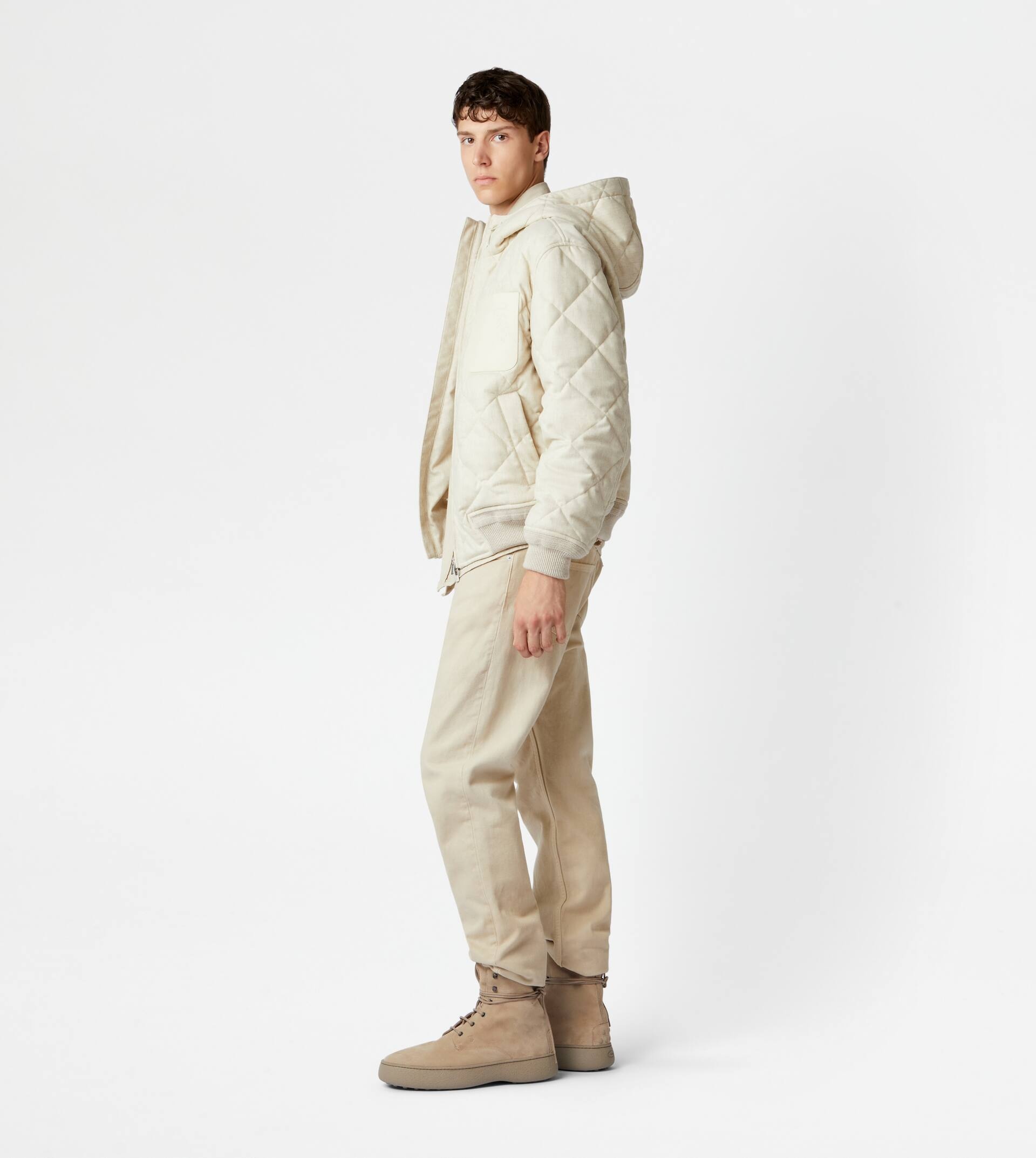 TOD'S QUILTED OVER BOMBER JACKET - BEIGE - 4