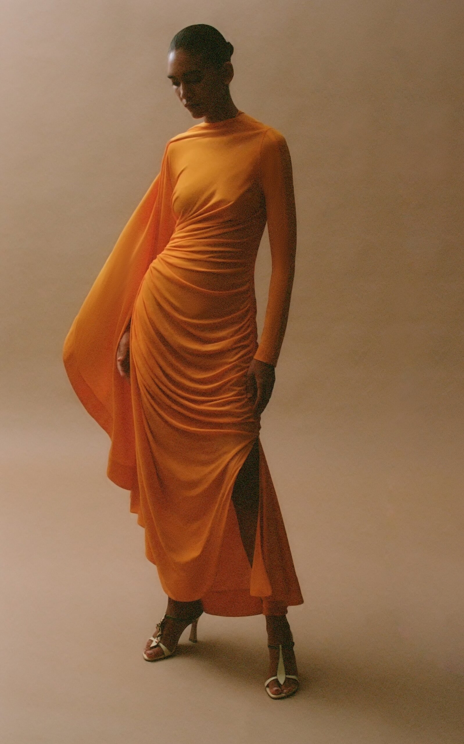 Asymmetric Draped Jersey Midi Dress orange - 2