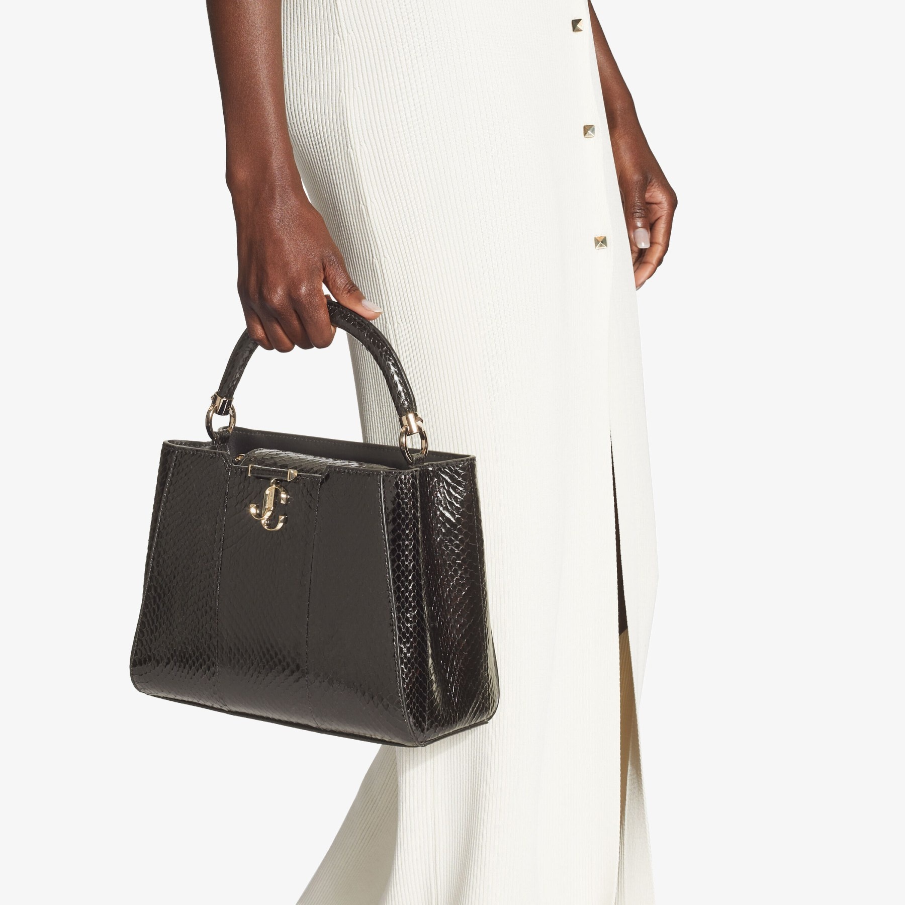 Varenne Top Handle M
Black Elaphe Top Handle Bag with Light Gold JC Emblem - 3