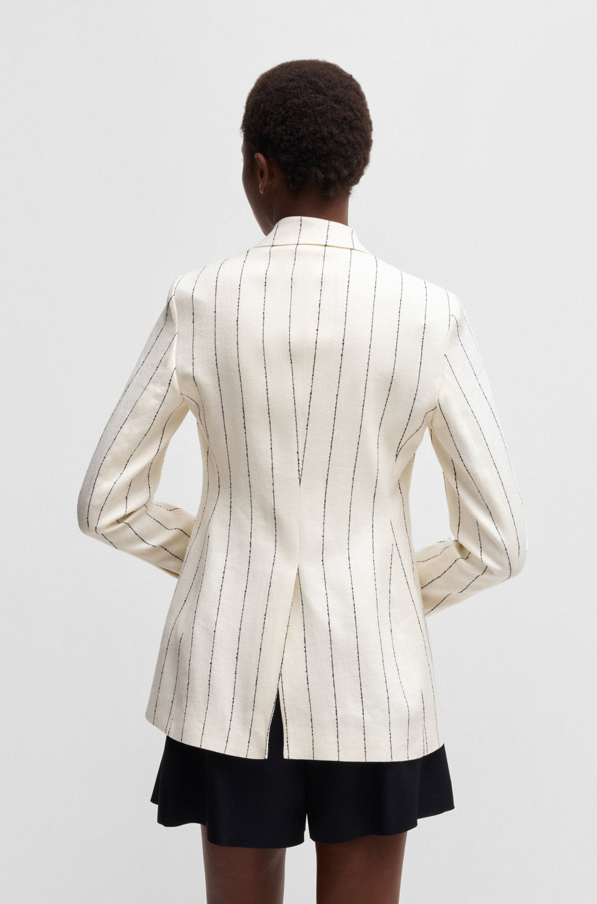 SLIM-FIT SUIT JACKET IN STRIPED LINEN-BLEND BOUCLÉ - 4