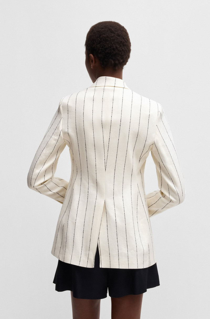 SLIM-FIT SUIT JACKET IN STRIPED LINEN-BLEND BOUCLÉ 4