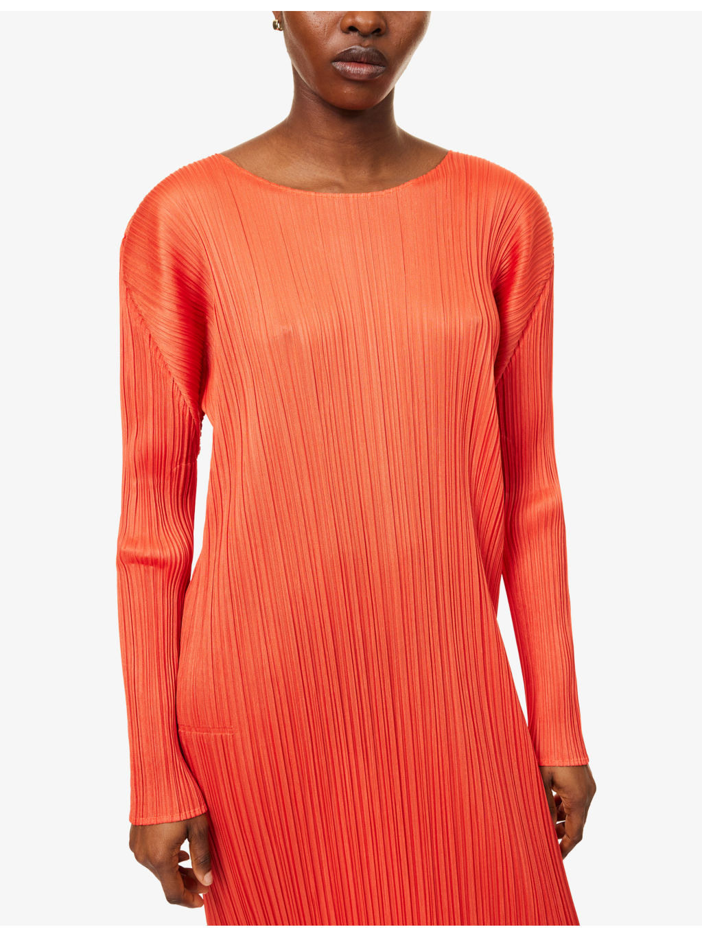 Long-Sleeve Pleat Knitted Midi Dress - 5