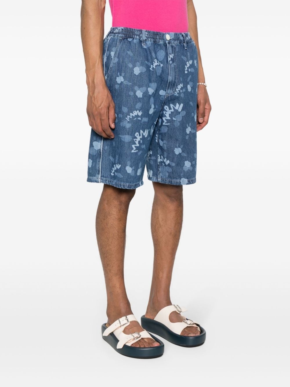 all-over logo-print denim shorts - 3