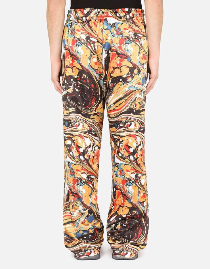 Satin jogging pants with blue marbled print - 2