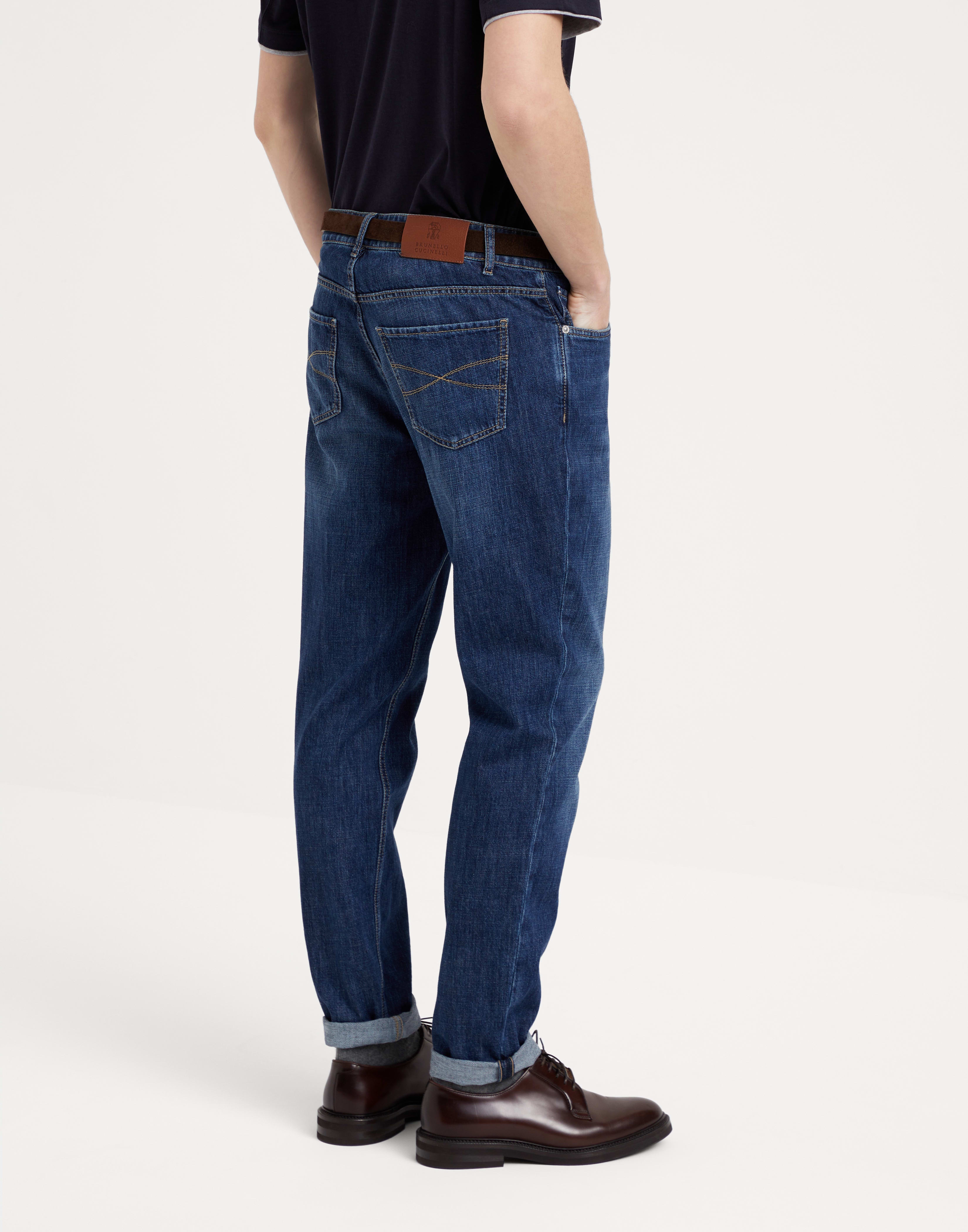 Lightweight denim traditional fit five-pocket trousers - 2