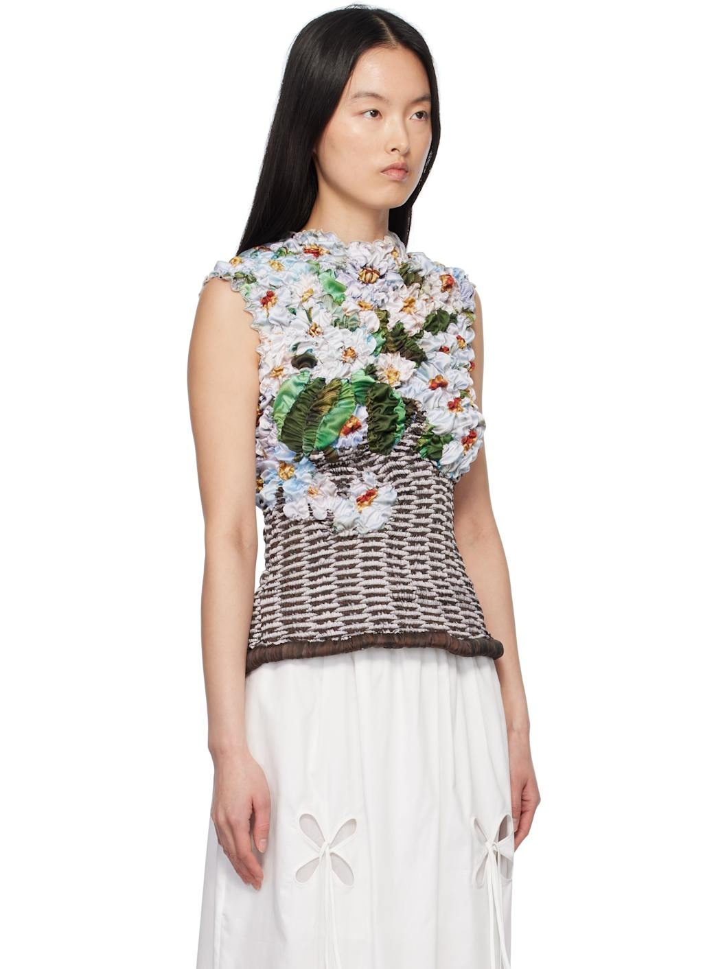 Multicolor Basket White Blossom Tank Top - 2