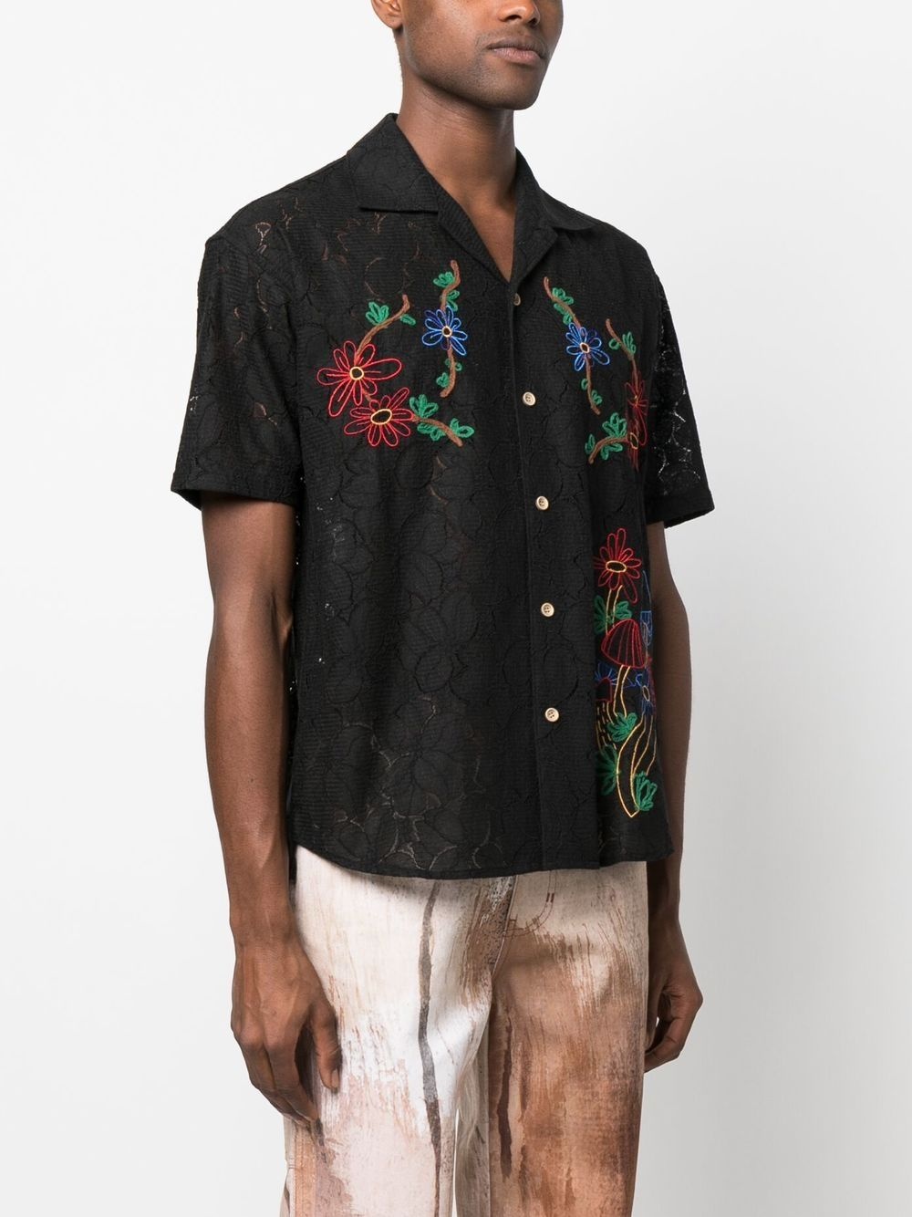 floral-embroidered patterned-jacquard shirt - 3