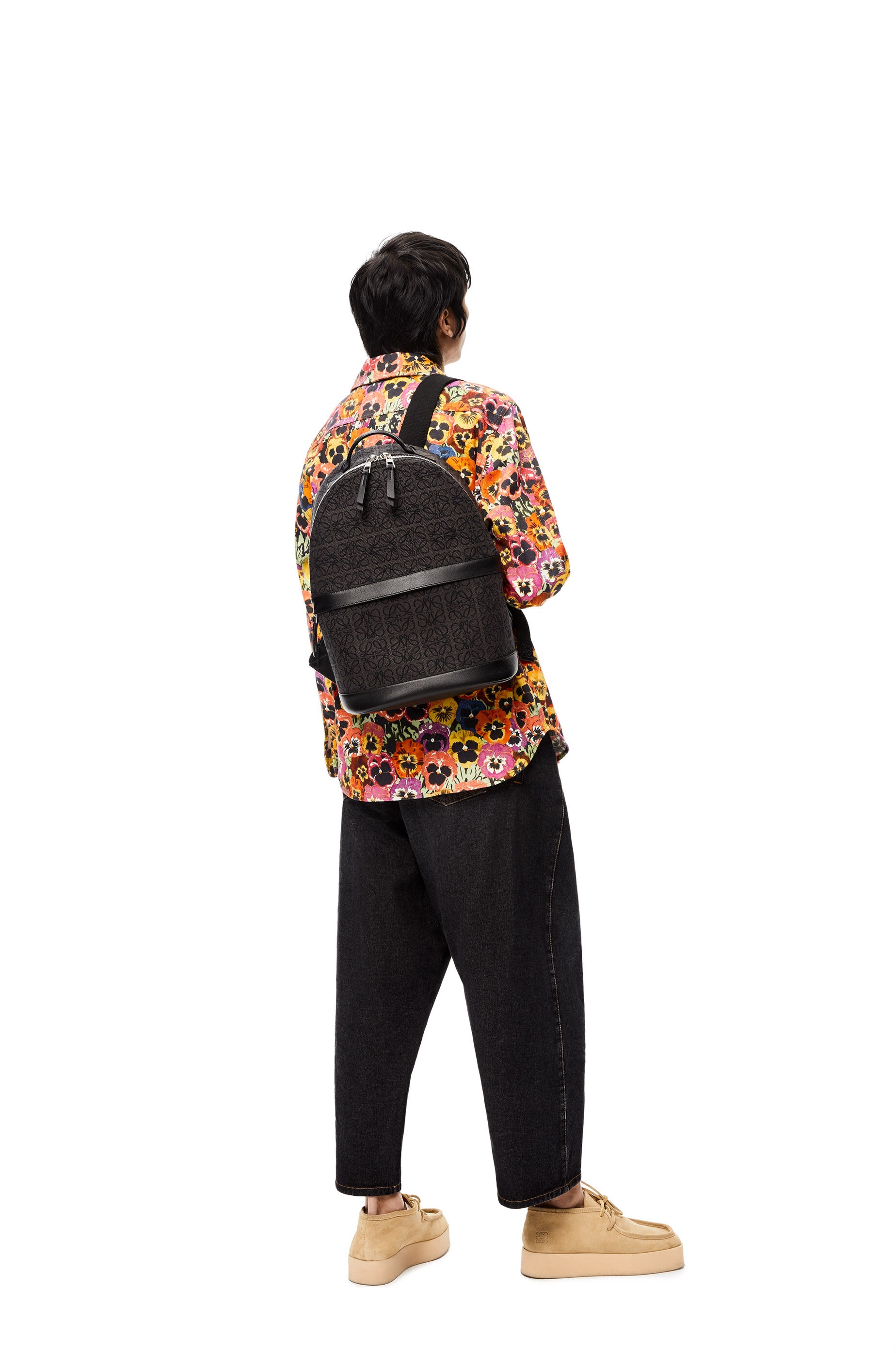 Round Backpack in Anagram jacquard and calfskin - 2