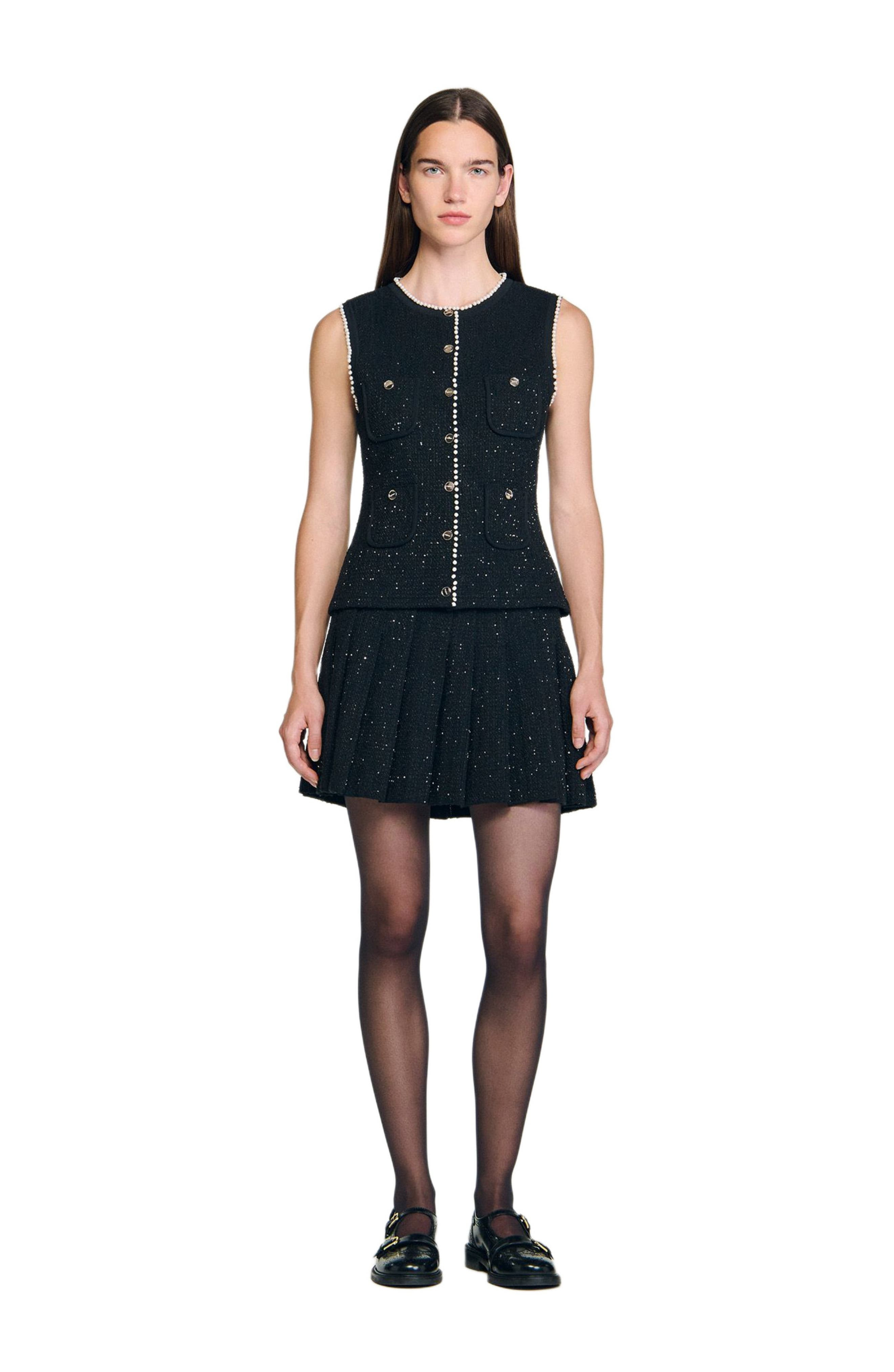 SANDRO Decorative tweed waistcoat in Black at Nordstrom - 3