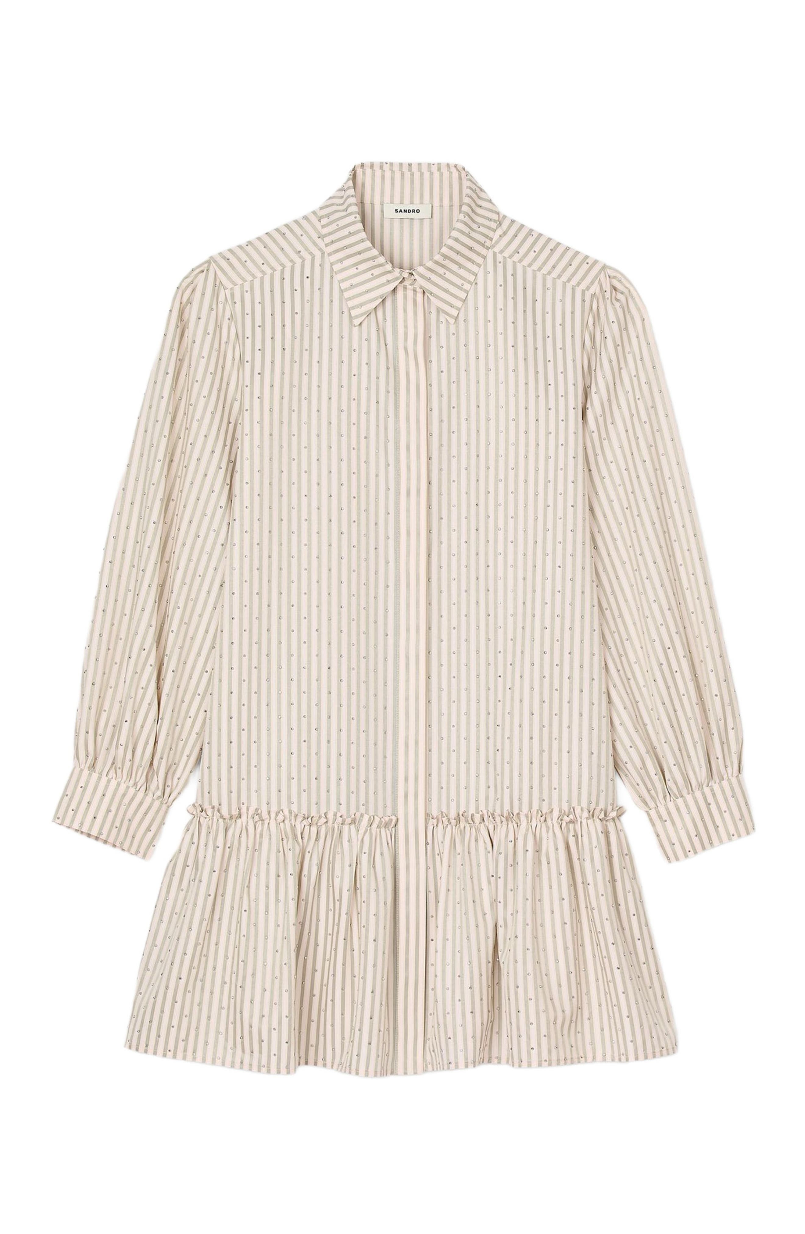SANDRO Rhinestone striped shirt dress in Khaki /Pink at Nordstrom - 5