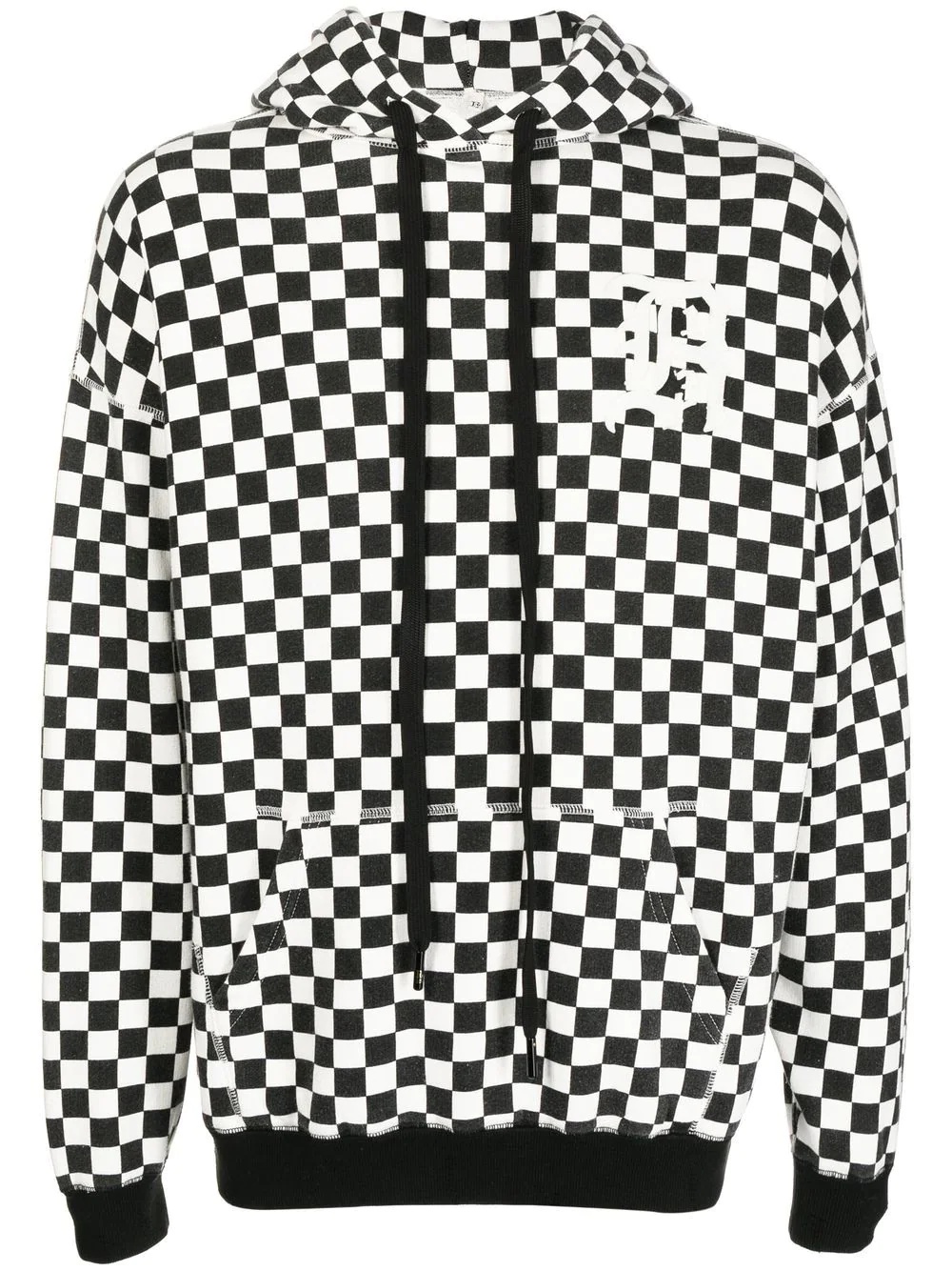 checkerboard-print cotton hoodie - 1