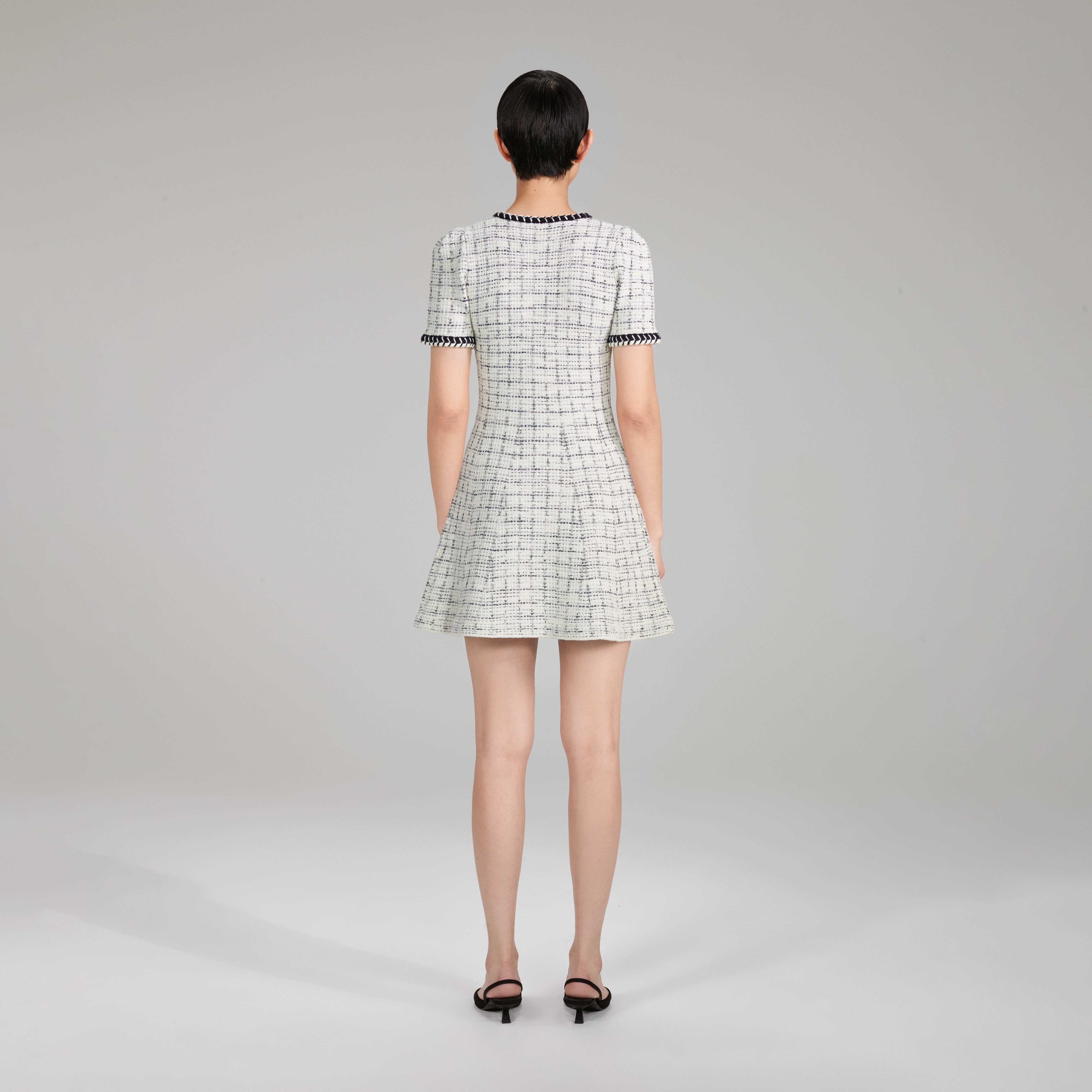 Check Yarn Flared Knit Mini Dress - 3