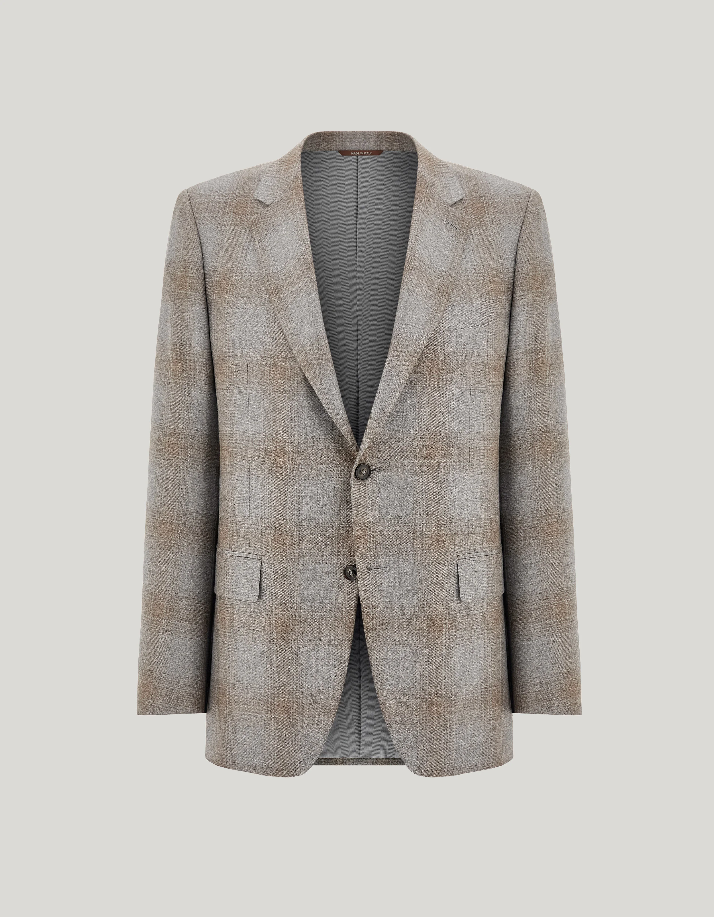 LIGHT GRAY AND WALNUT SILK AND CASHMERE REGULAR-FIT OVERCHECK JACKET - 1