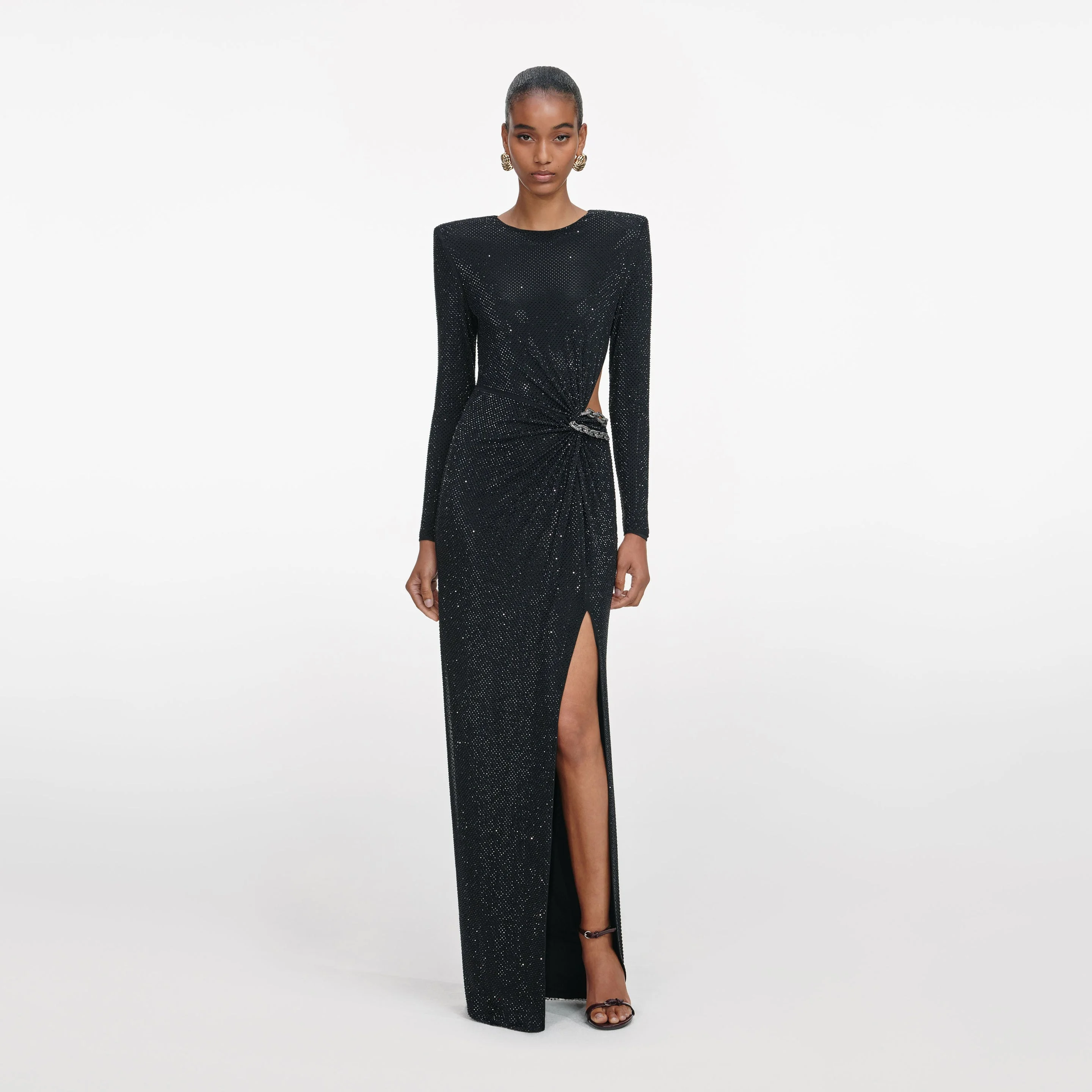 Black Rhinestone Embellished Maxi Dress - 1