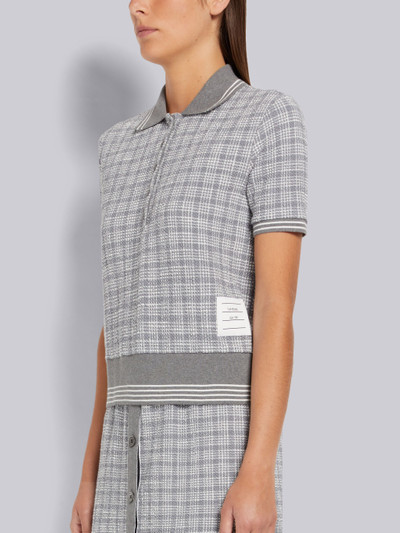 Thom Browne Medium Grey Textured Micro 4-Bar Check Cotton Tweed Rib Cuff Polo outlook