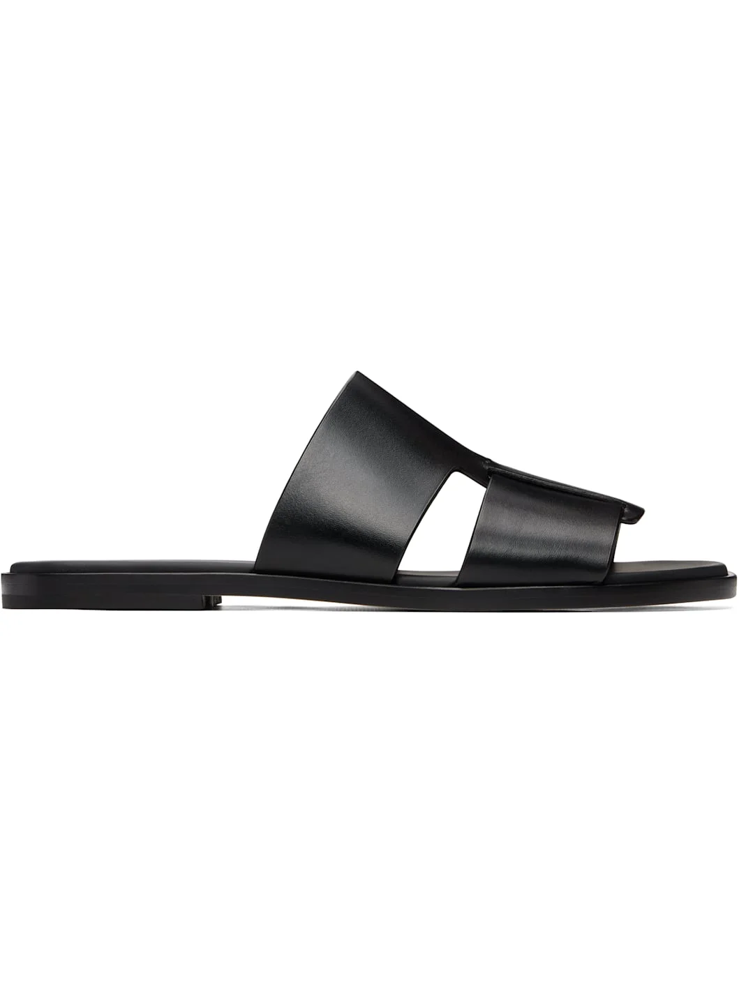 Black Leather Slides - 1