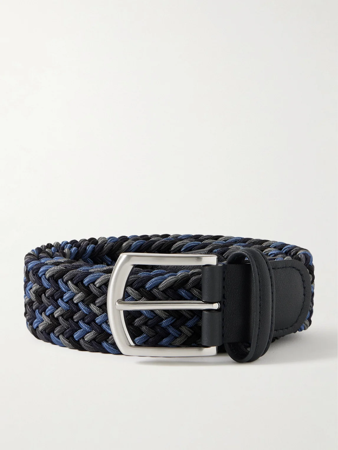 3.5cm Leather-Trimmed Woven Elastic Belt - 1