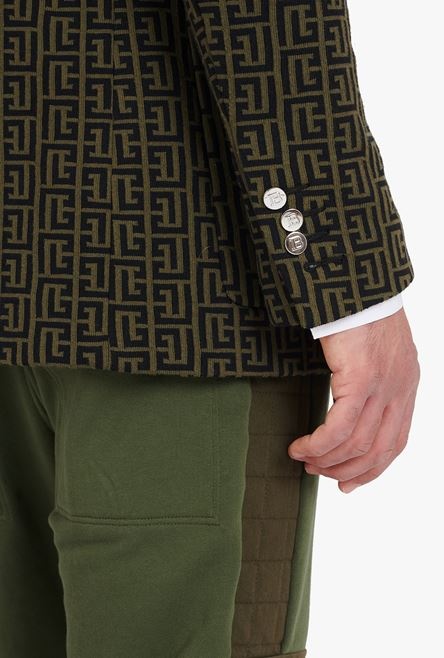 Khaki and black jacquard blazer with Balmain monogram - 8