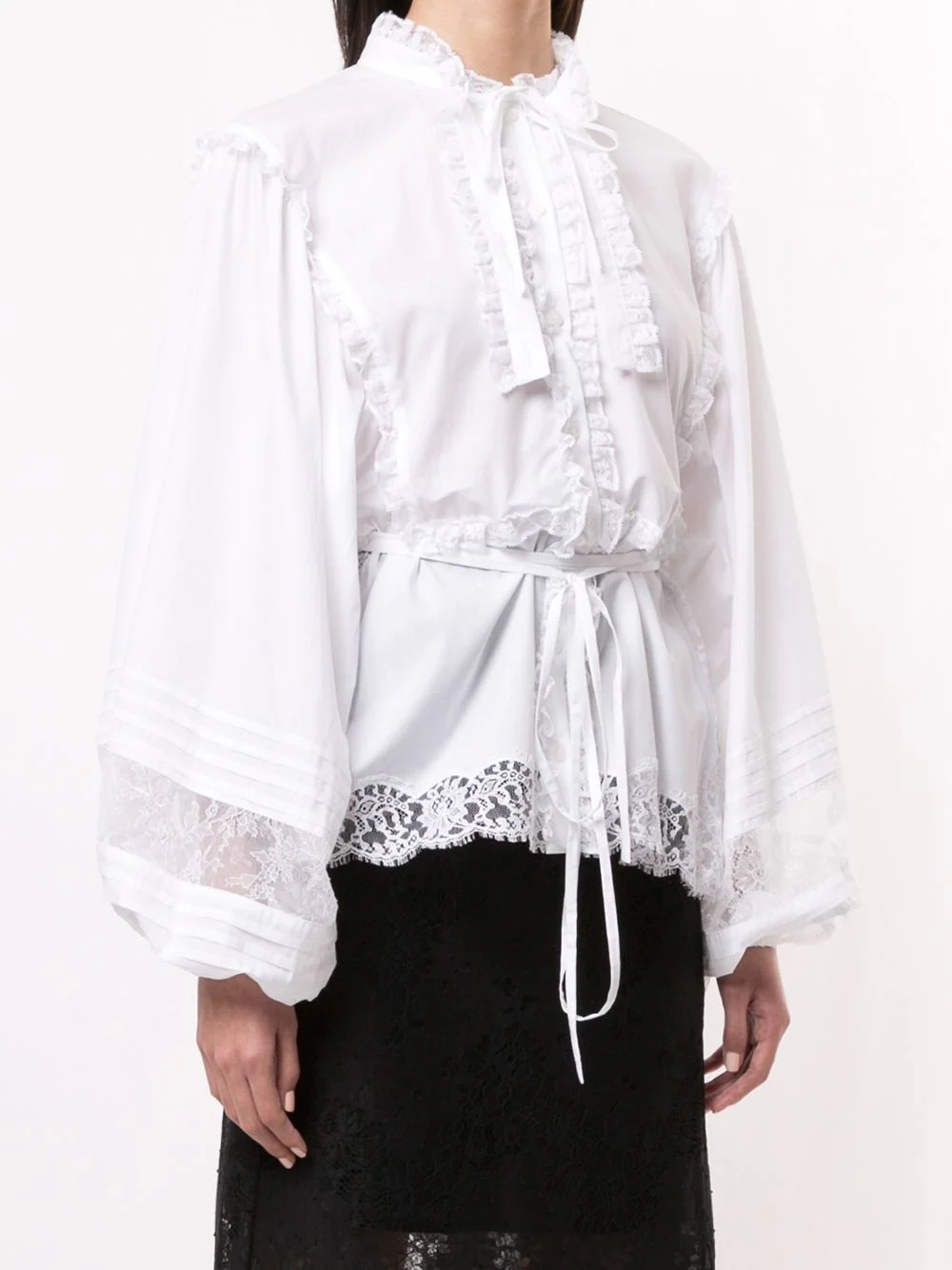 floral lace tied waist blouse - 8