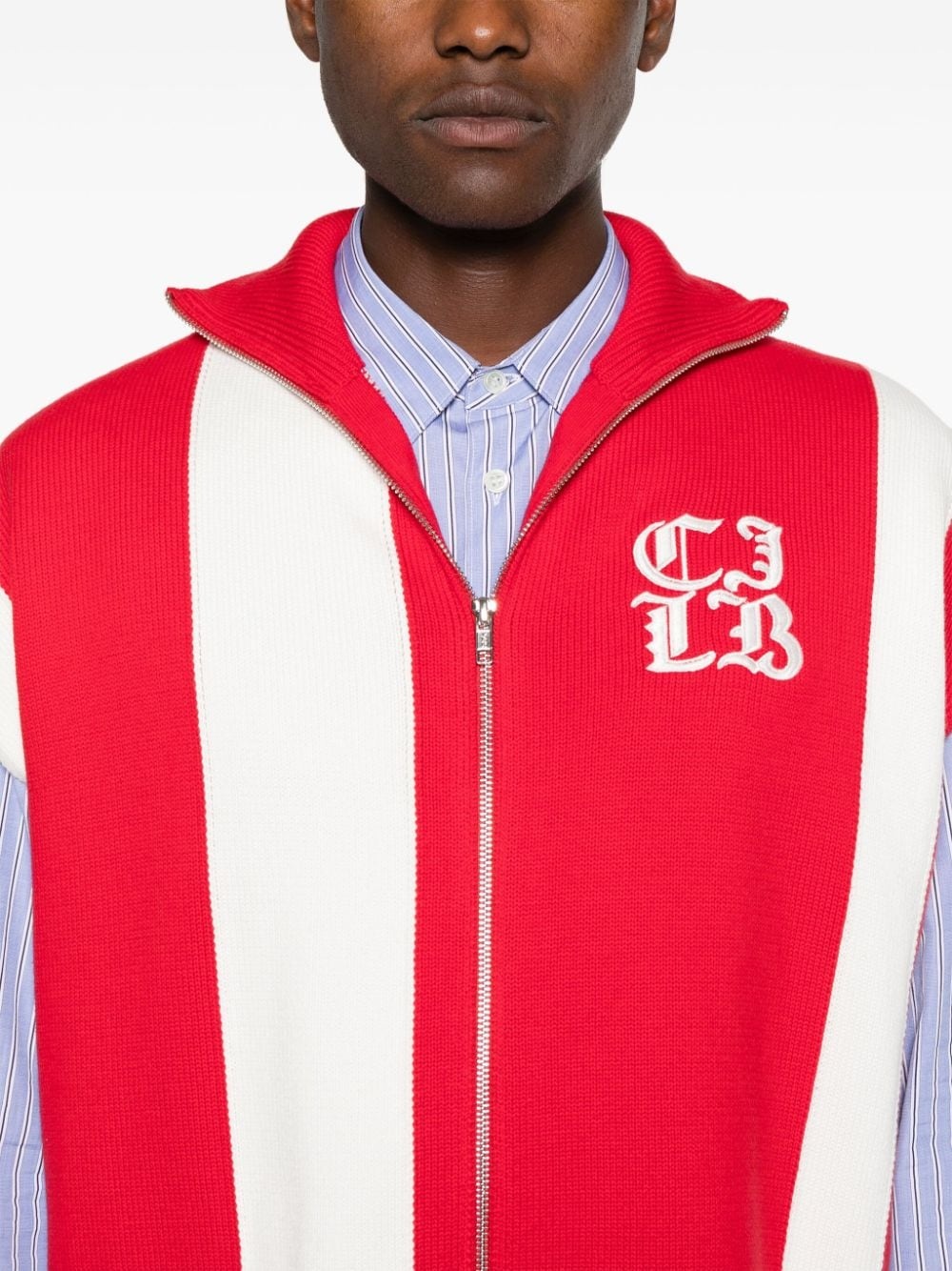 logo-embroidered striped track vest - 6