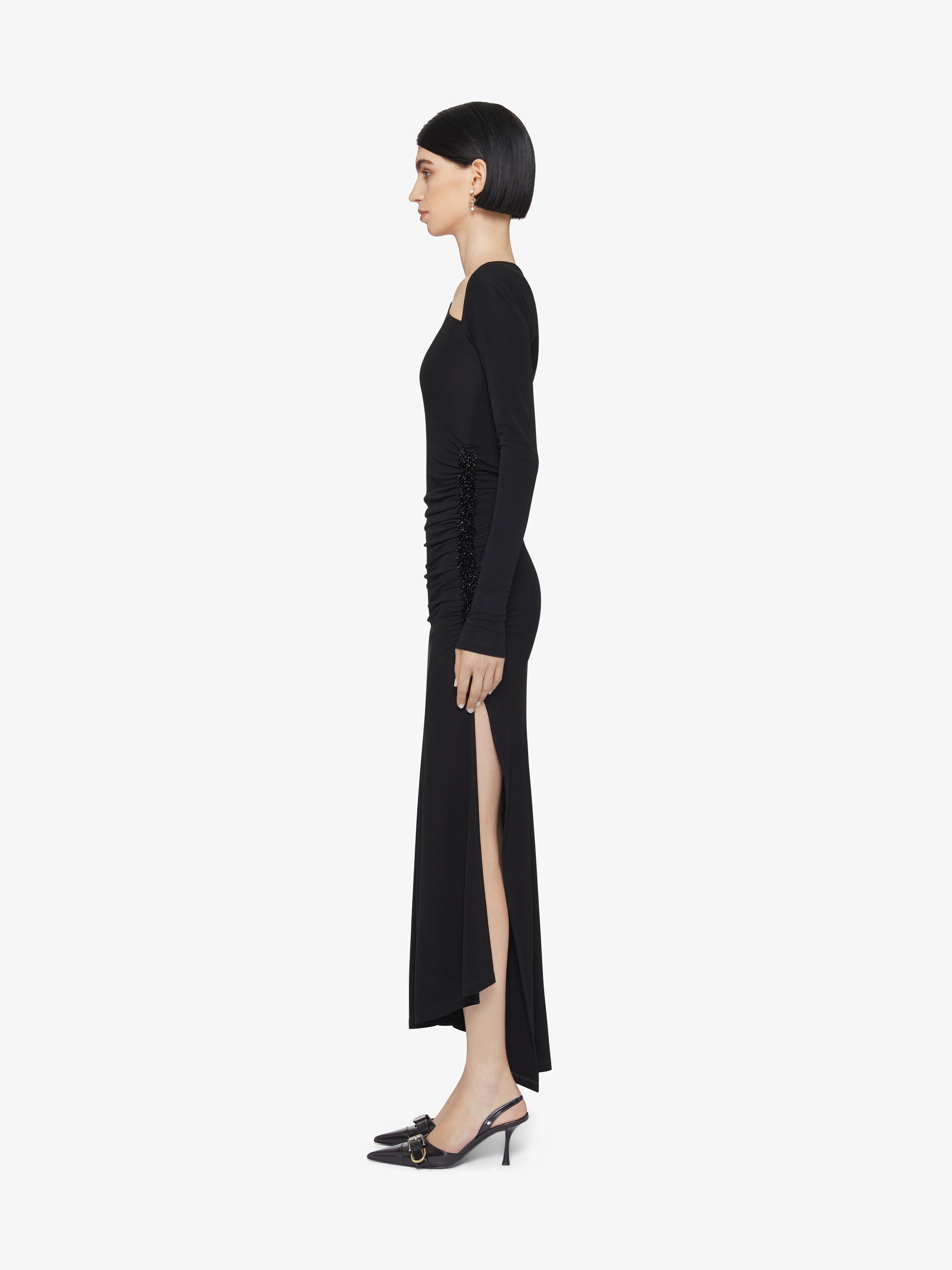 DRAPED DRESS IN EMBROIDERED JERSEY - 3