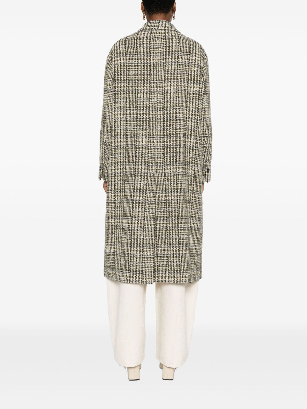 checked lapel coat - 4