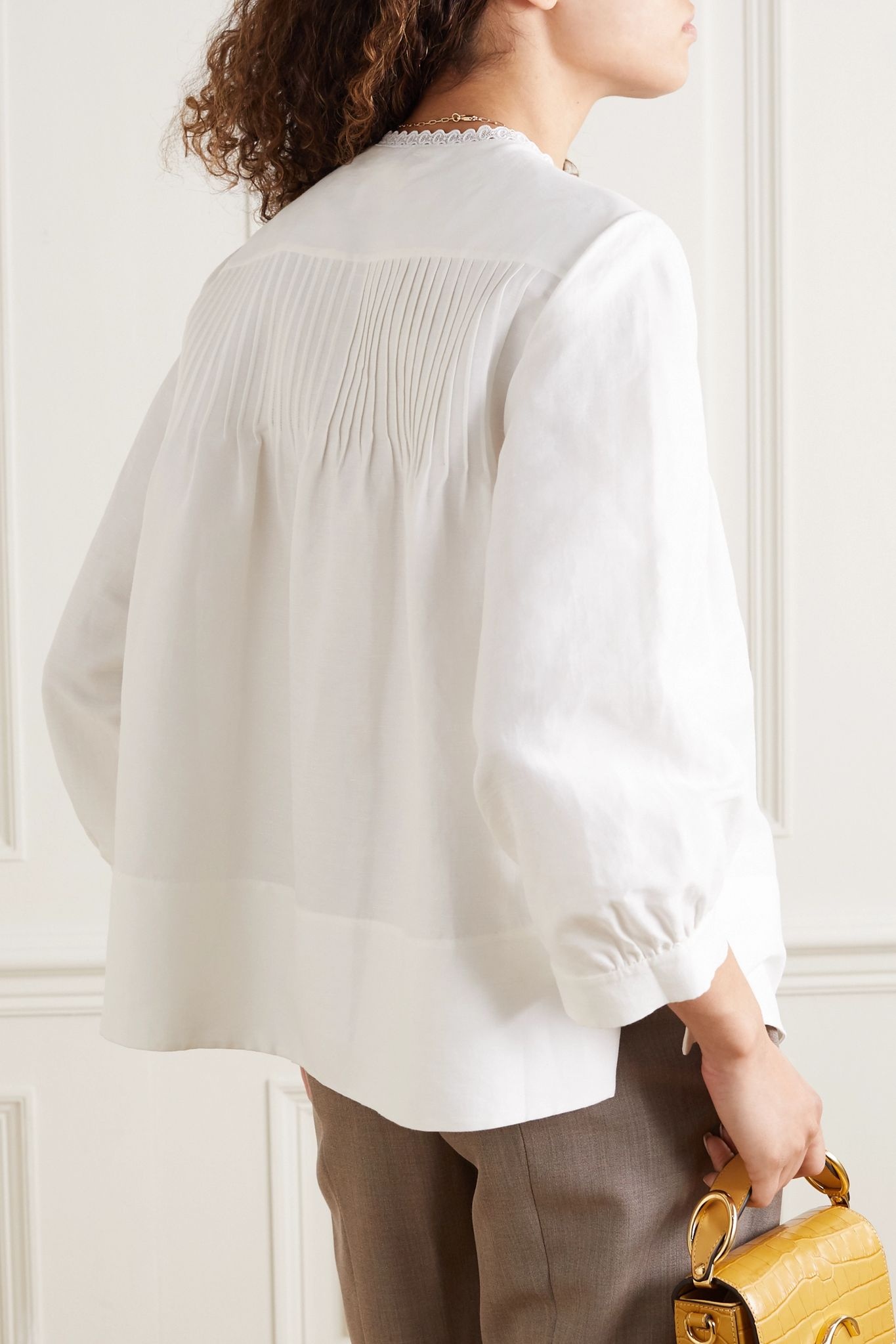 Lace-trimmed linen and cotton-blend blouse - 4