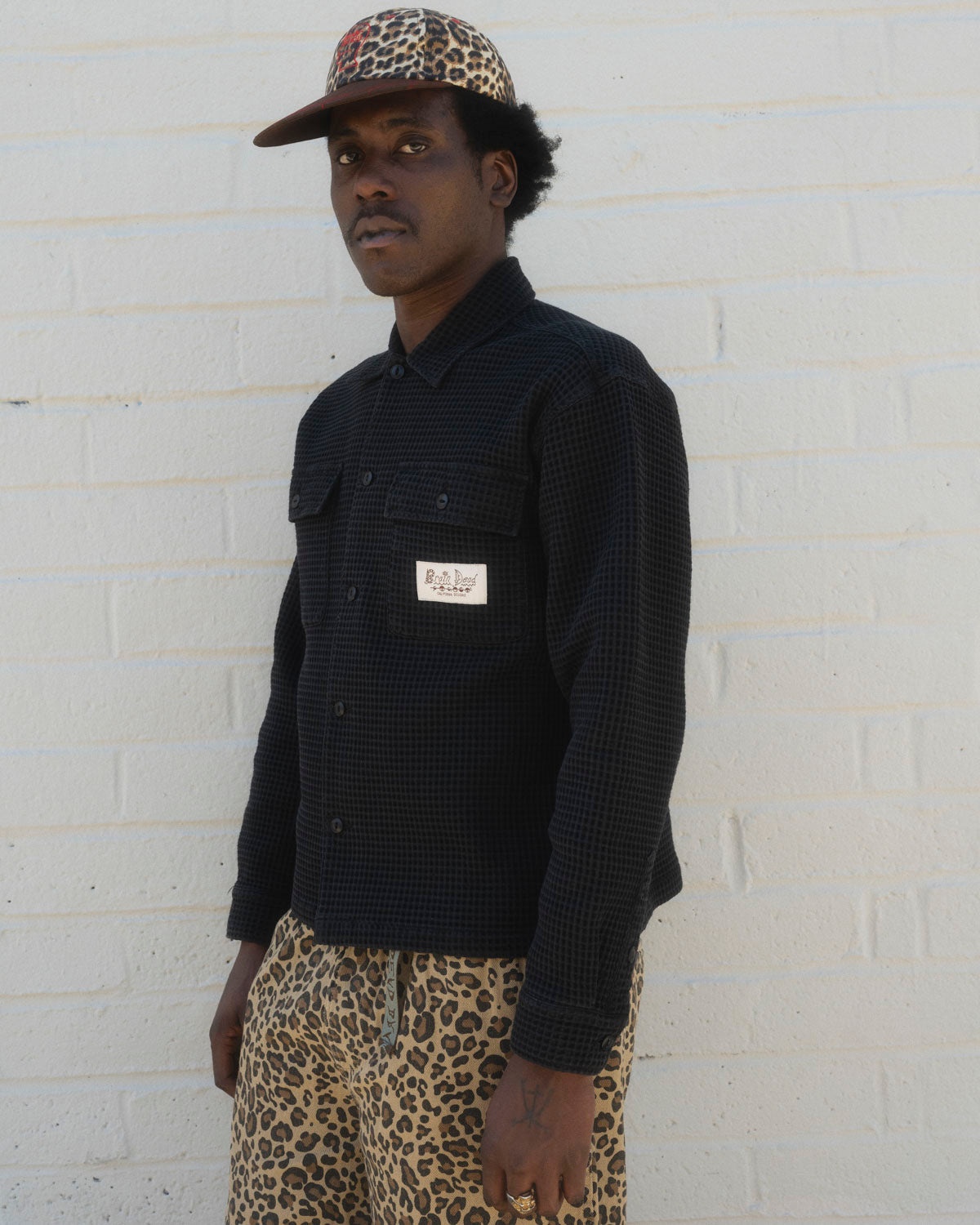Waffle Button Front Shirt - Washed Black - 4