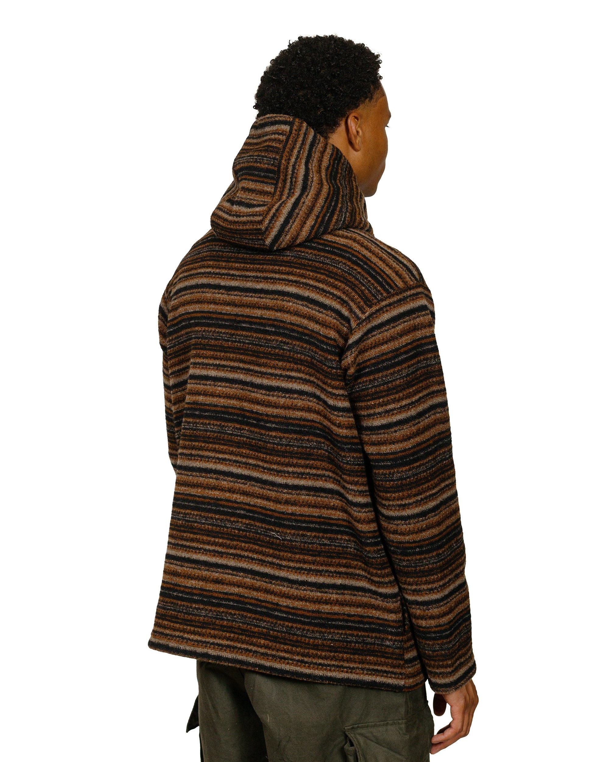 Long Sleeve Hoody Brown Fair Isle Stripe Knit Sweater - 3