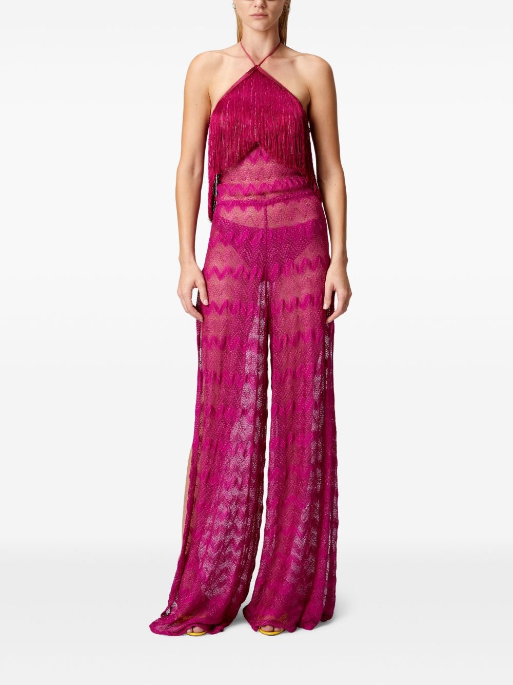 lamé fringe-detail jumpsuit - 3