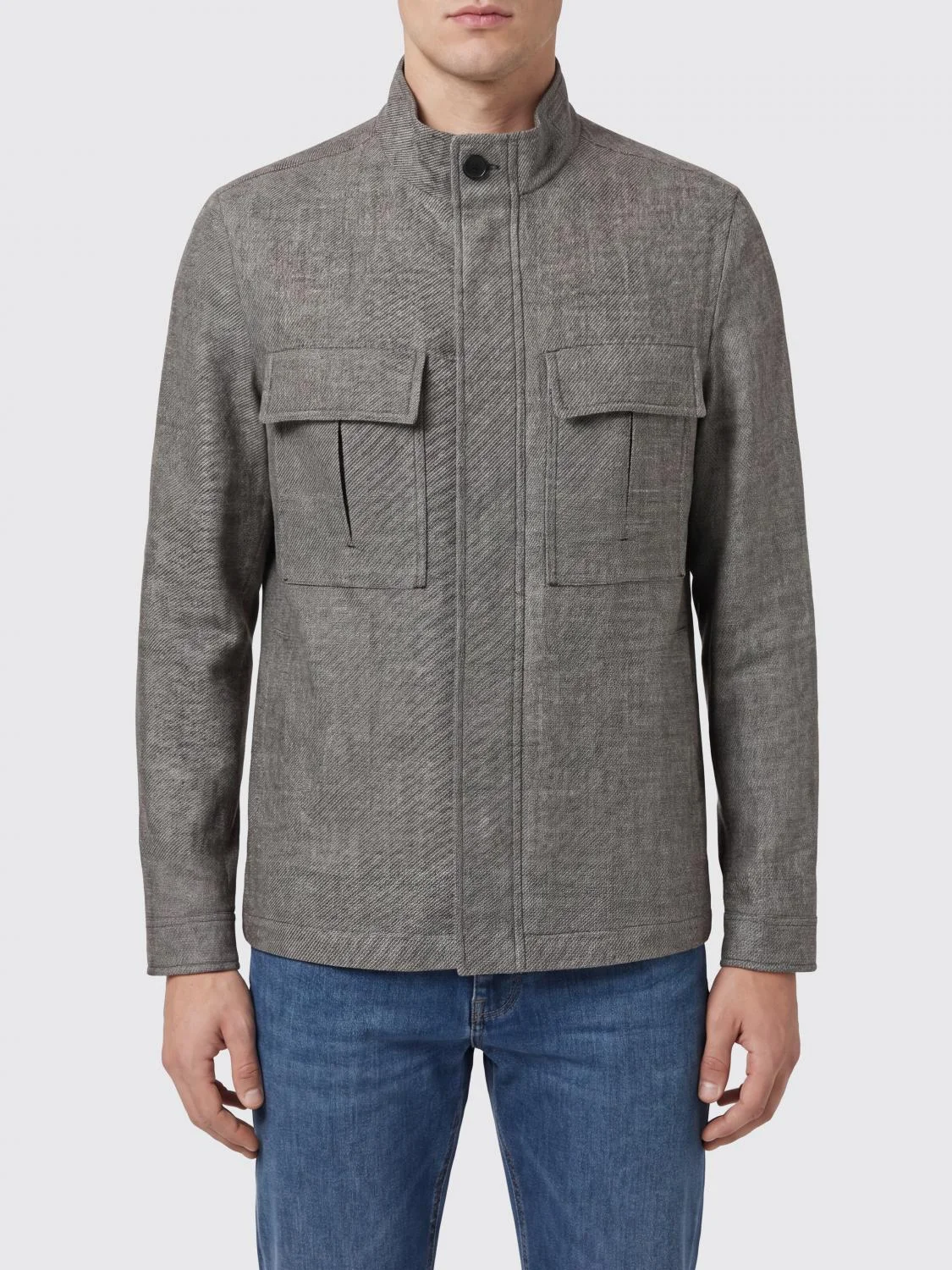 ZEGNA Lightweight Linen and Cashmere Jacket with High Neck and Concealed Closure - 1