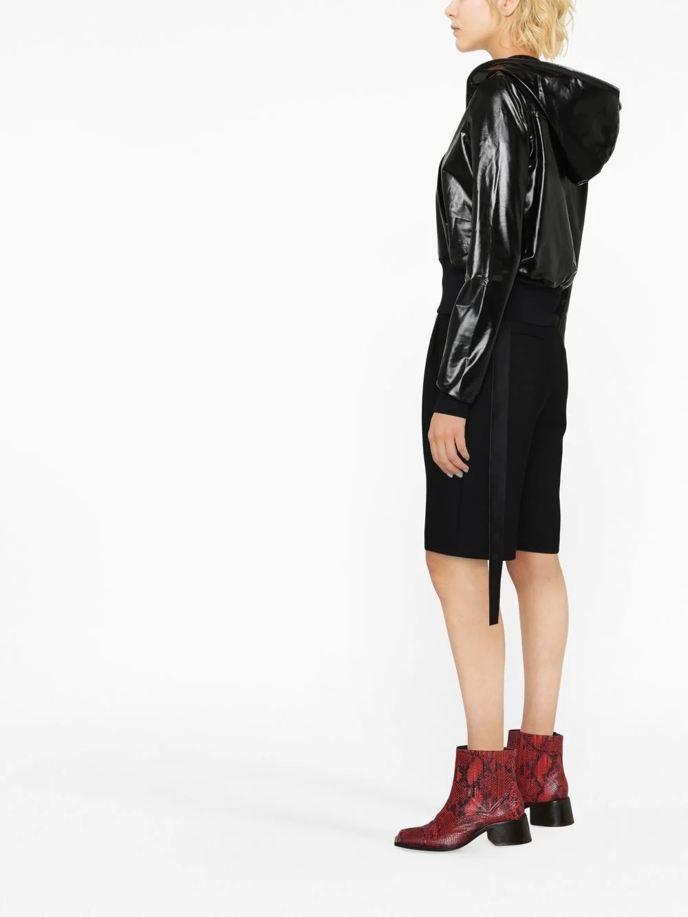 hooded faux-leather jacket - 3