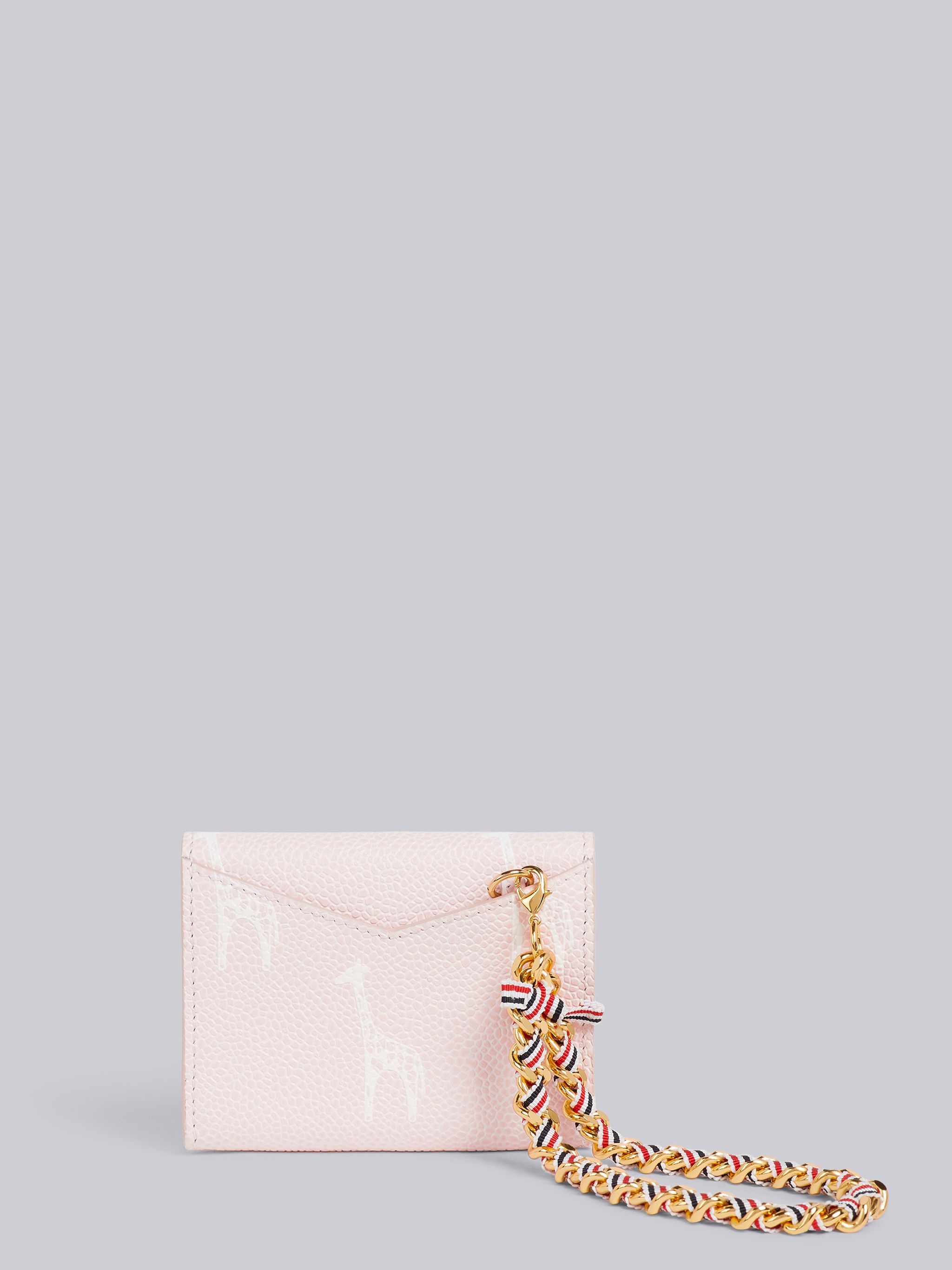 Light Pink Pebbled Calfskin 3-d Giraffe Print Envelope Chain Card Holder - 4