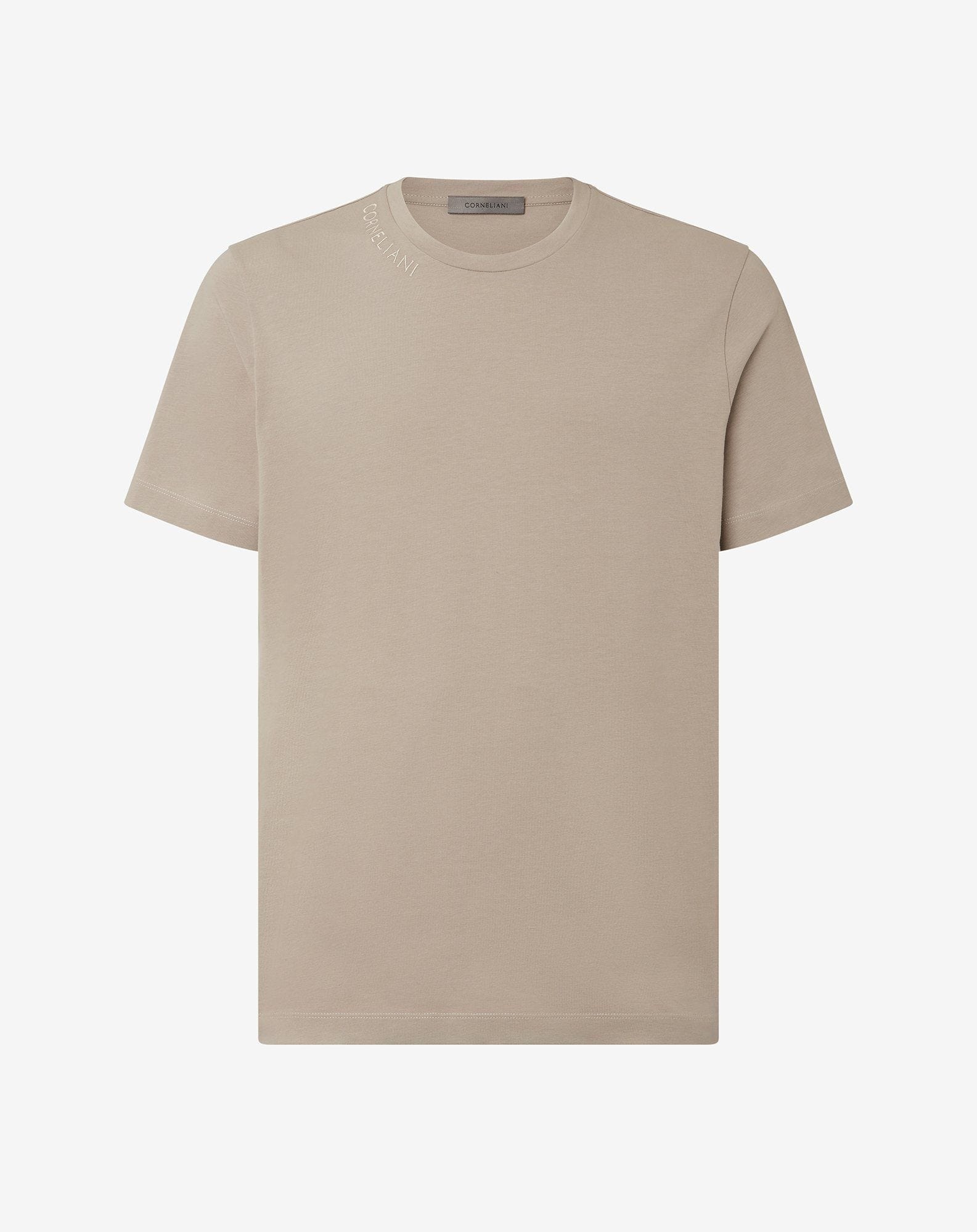 Beige stretch jersey crew neck t-shirt - 1
