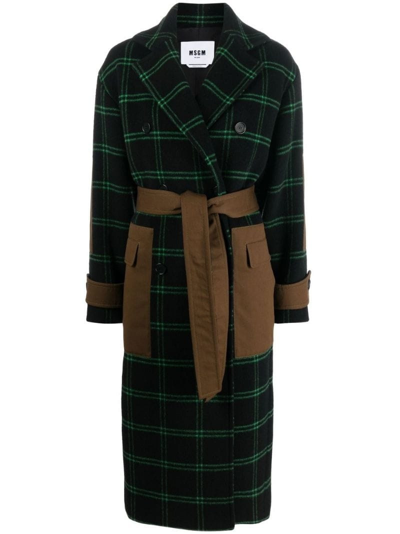 checked panelled double-breasted coat 1