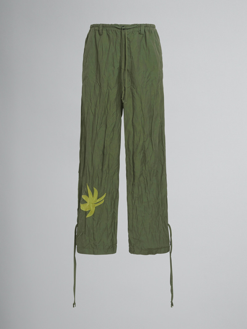 MARNI X NO VACANCY INN - GREEN GABARDINE PANTS WITH EMBROIDERY - 1