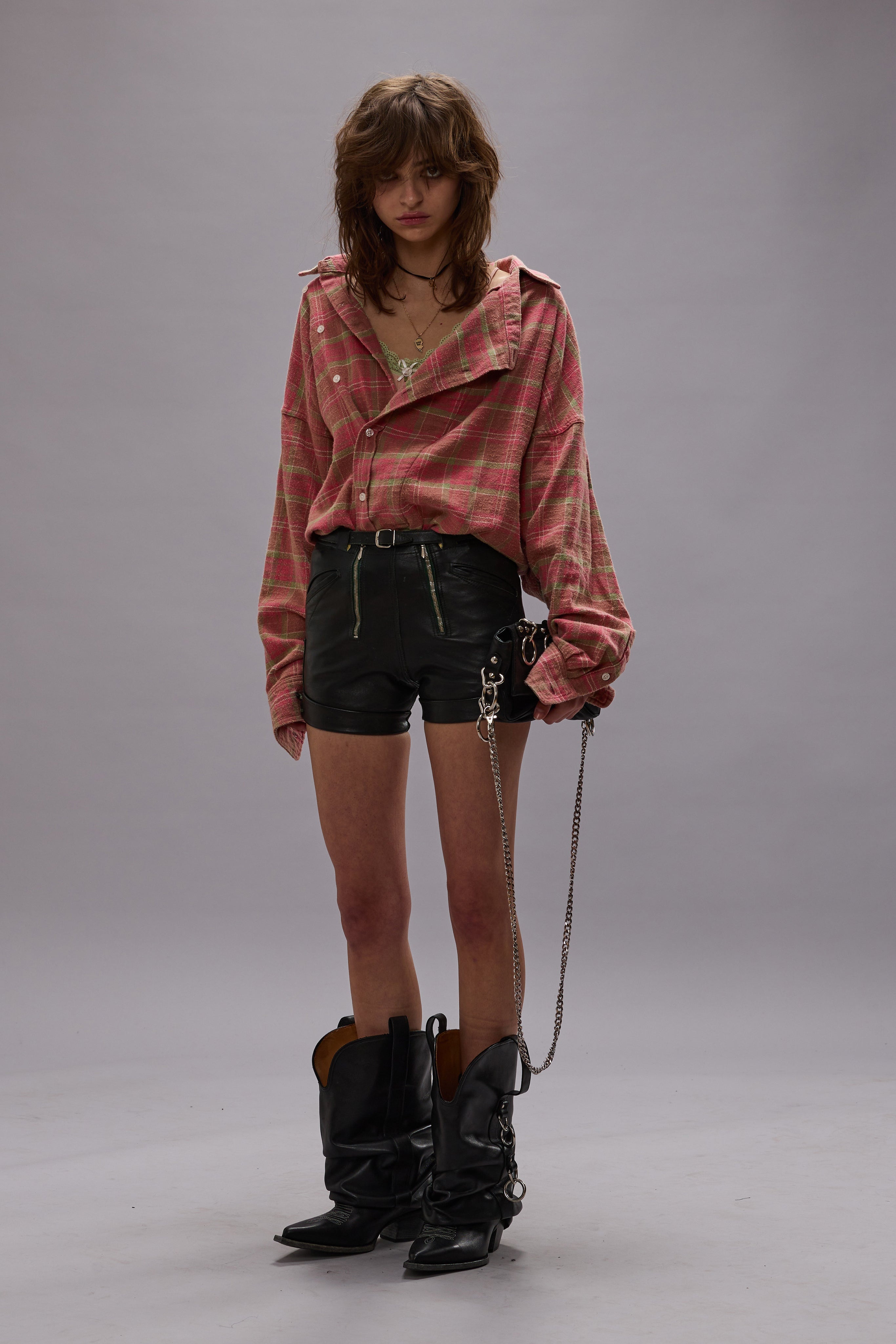 ASYMMETRICAL SHIRT - PINK PLAID - R13 - 2