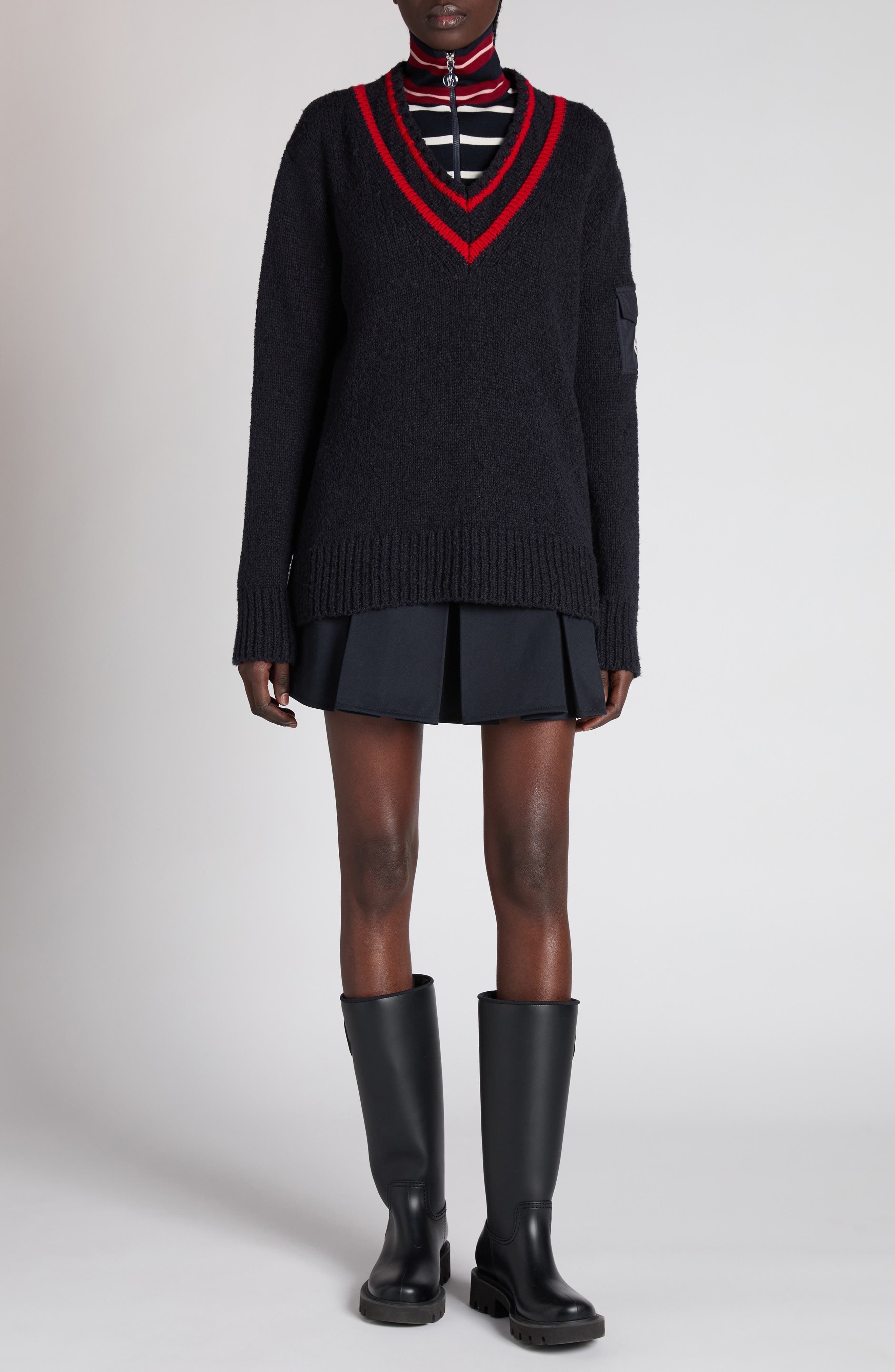 Moncler Padded V-Neck Sweater in Dark Navy Blue at Nordstrom - 2