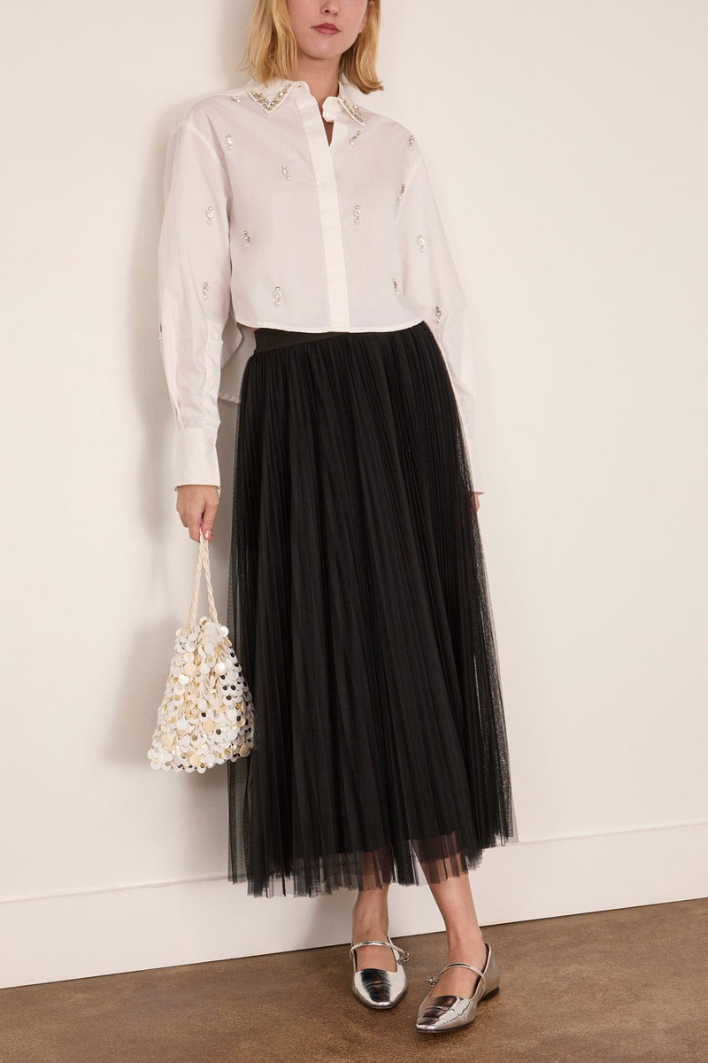 SIMKHAI Renata Embellished Cropped Button Down Shirt in White outlook