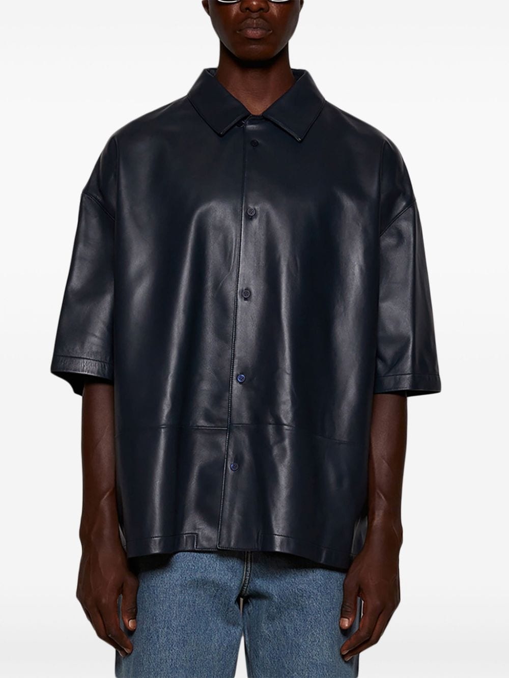 short sleeve leather shirt - 3