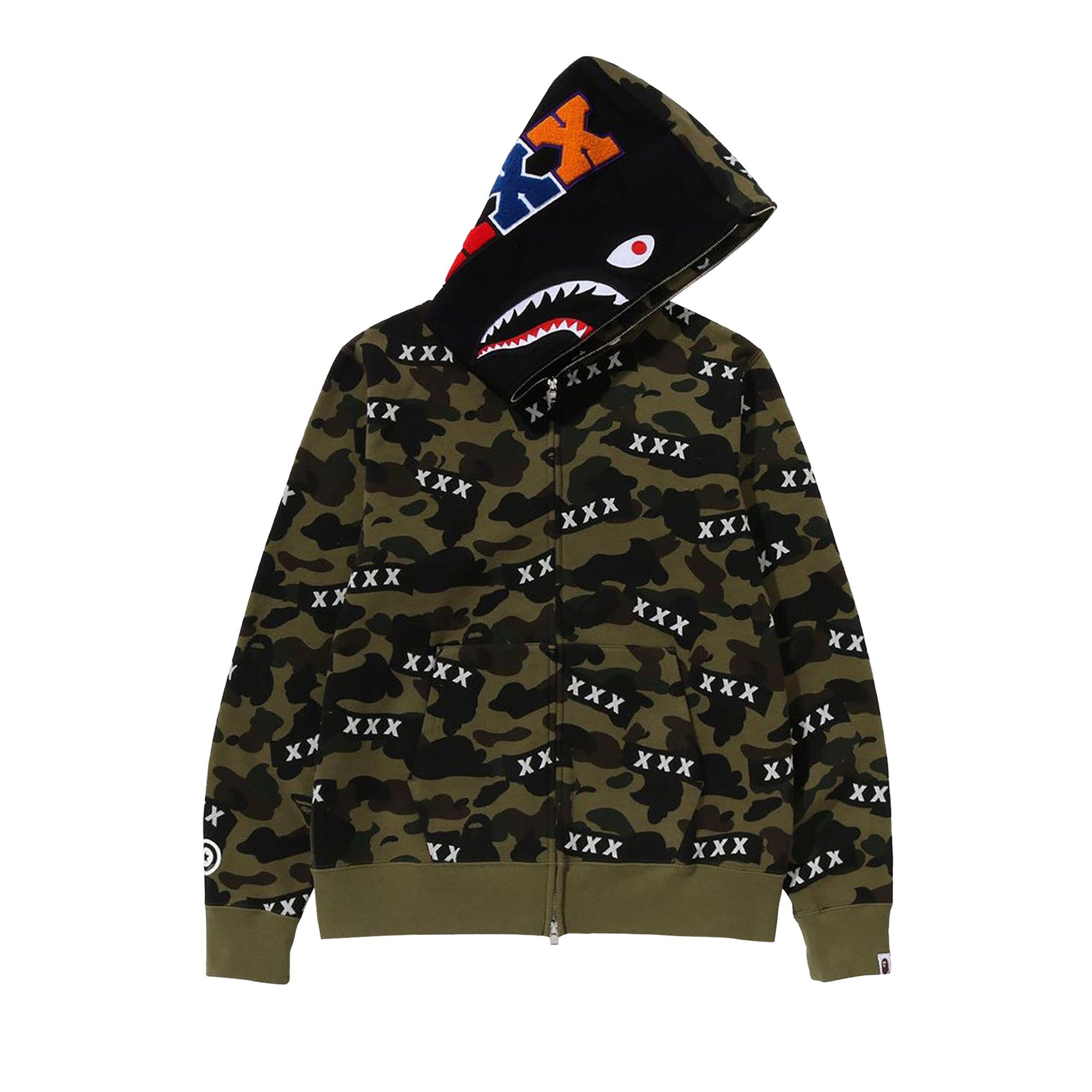 BAPE x God Selection XXX Shark Full Zip Hoodie 'Green' - 2