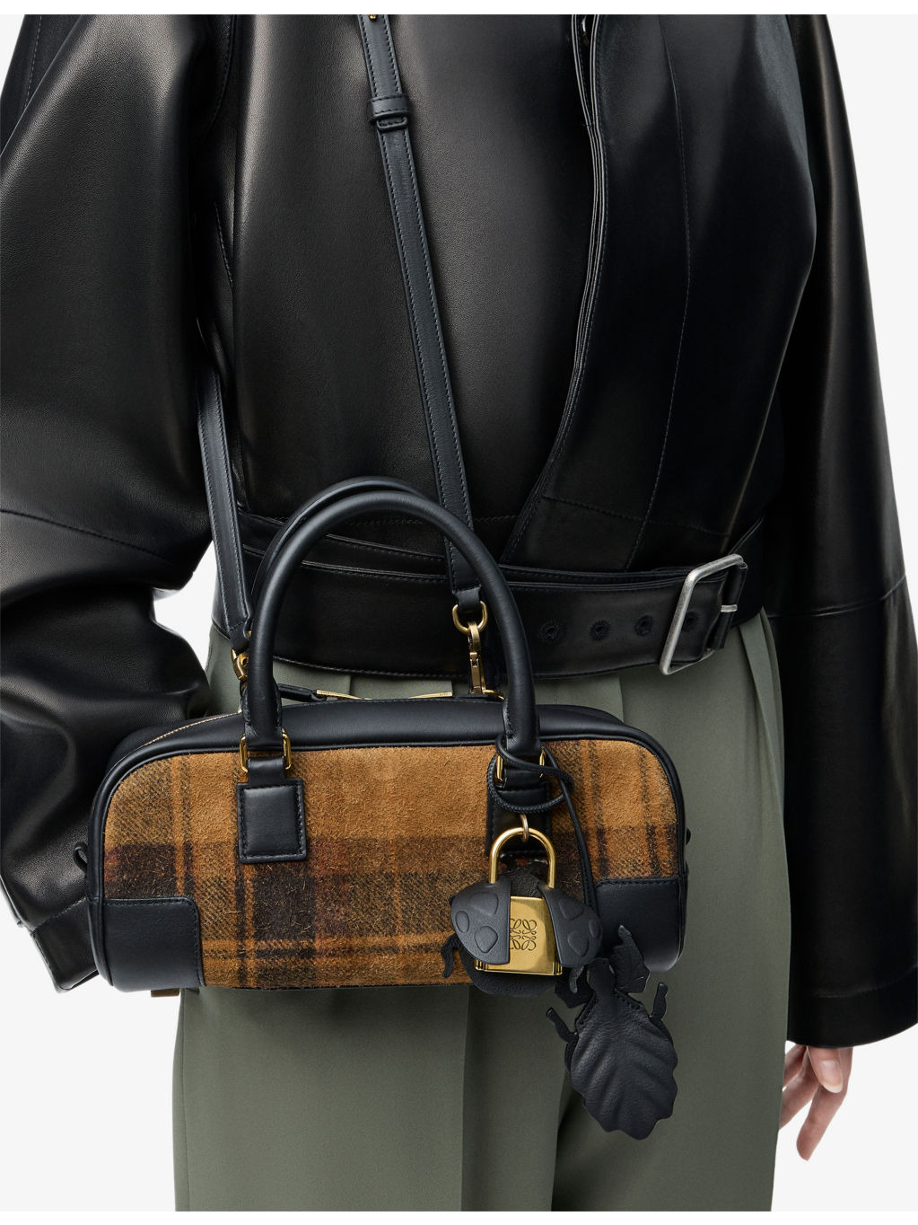 Amazona 23 Tartan Cropped Leather And Fabric Shoulder Bag - 2