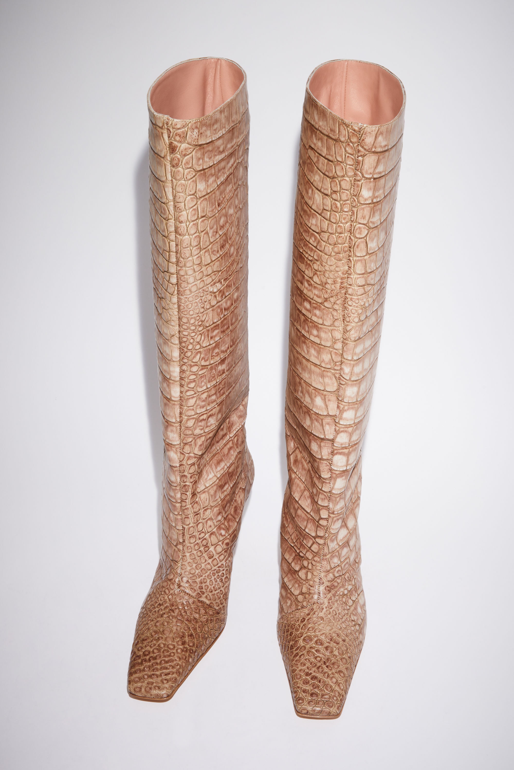 Leather embossed heeled boots - Powder pink - 3