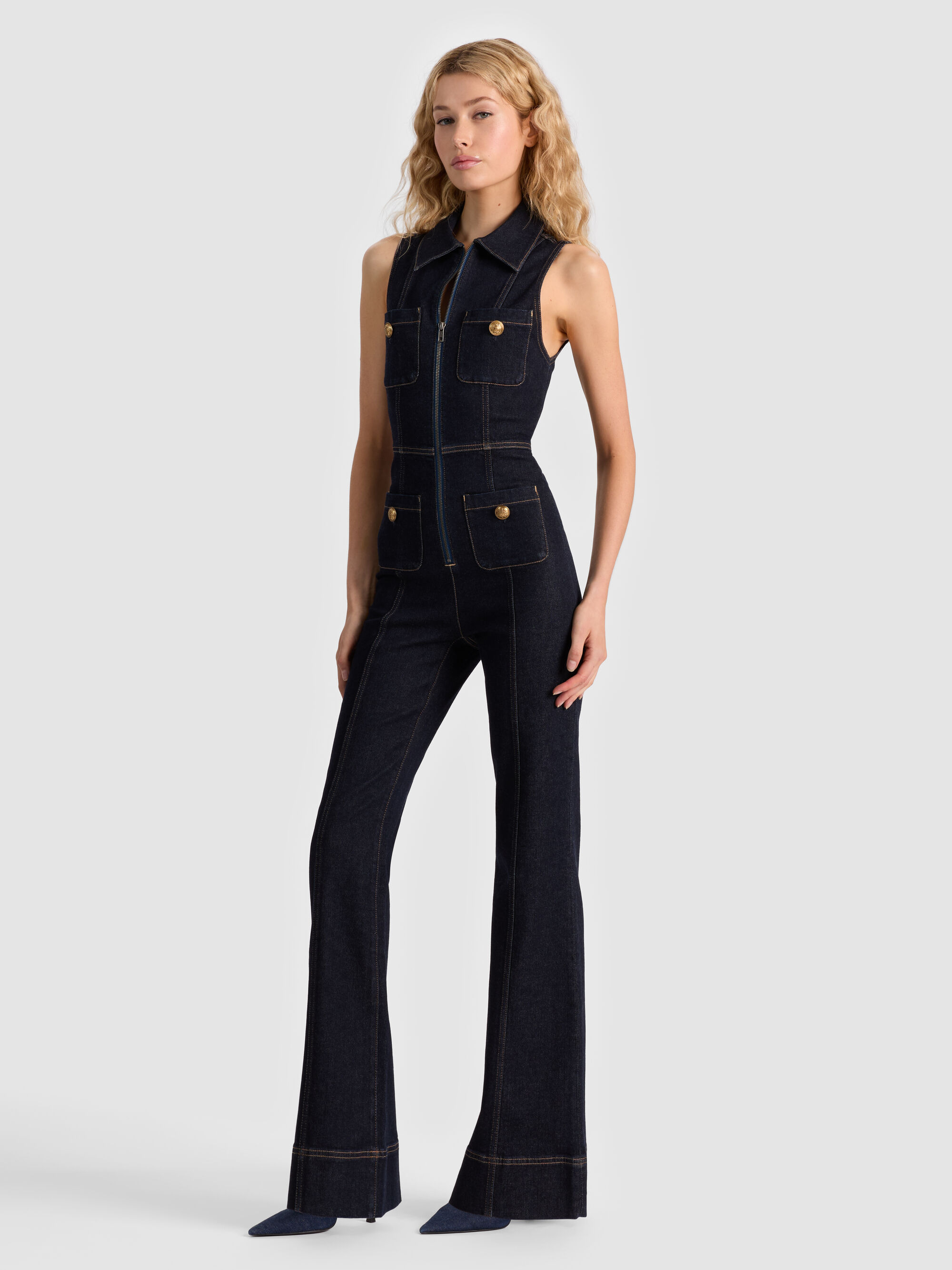 RACHEL SLEEVELESS DENIM JUMPSUIT - 5