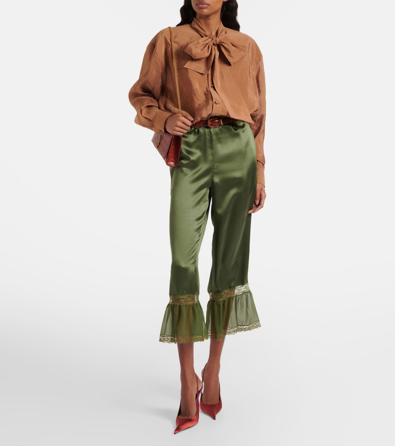 SAINT LAURENT Lace-trimmed silk satin straight pants outlook