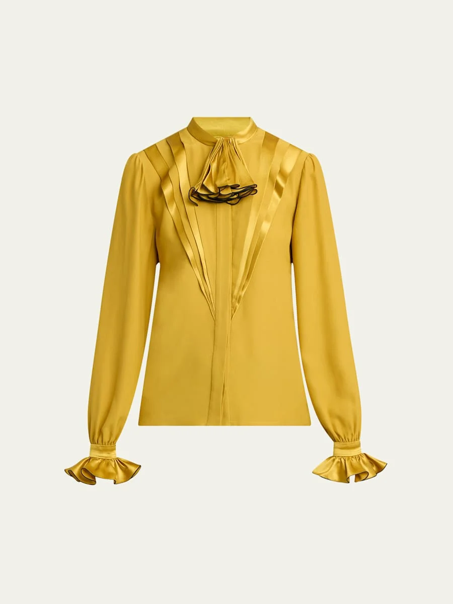 Ruffle Pleated Silk Blouse - 1