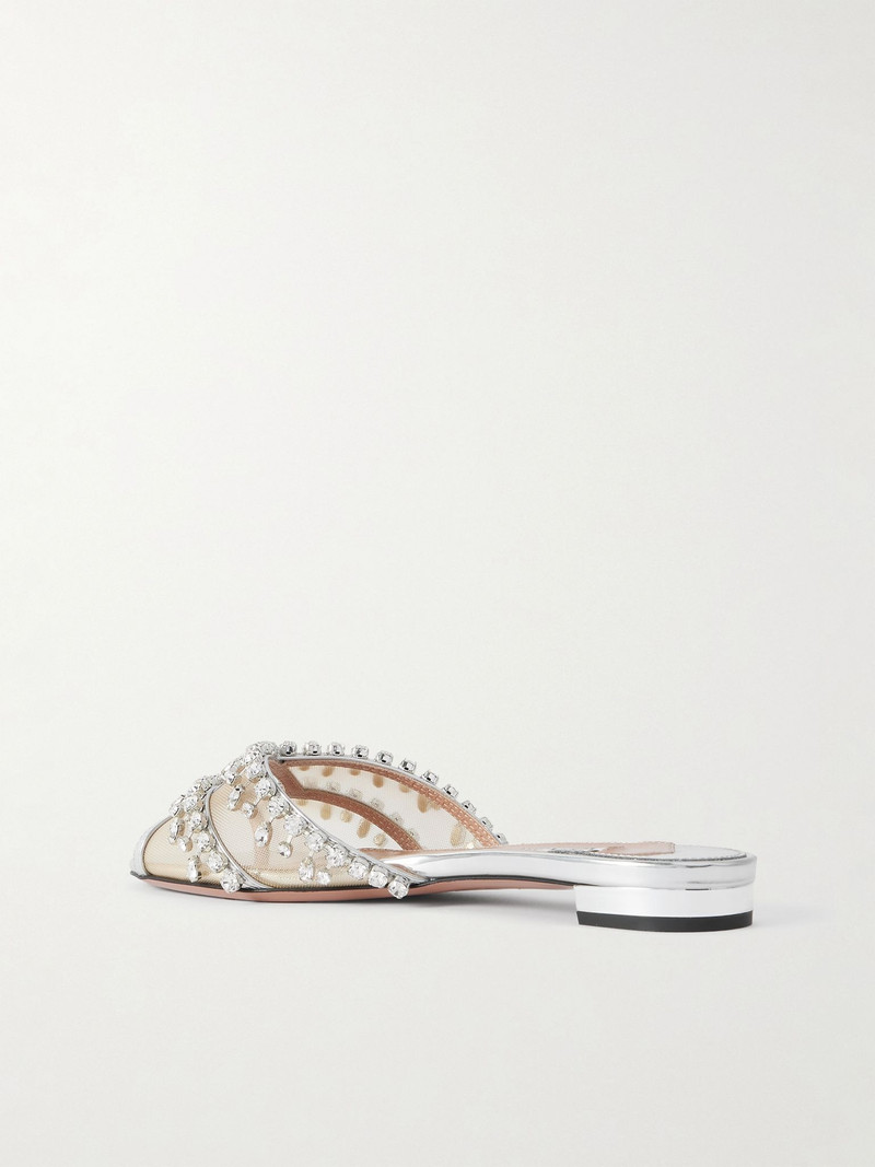 Temptation crystal-embellished mesh-trimmed metallic leather slides Silver 3